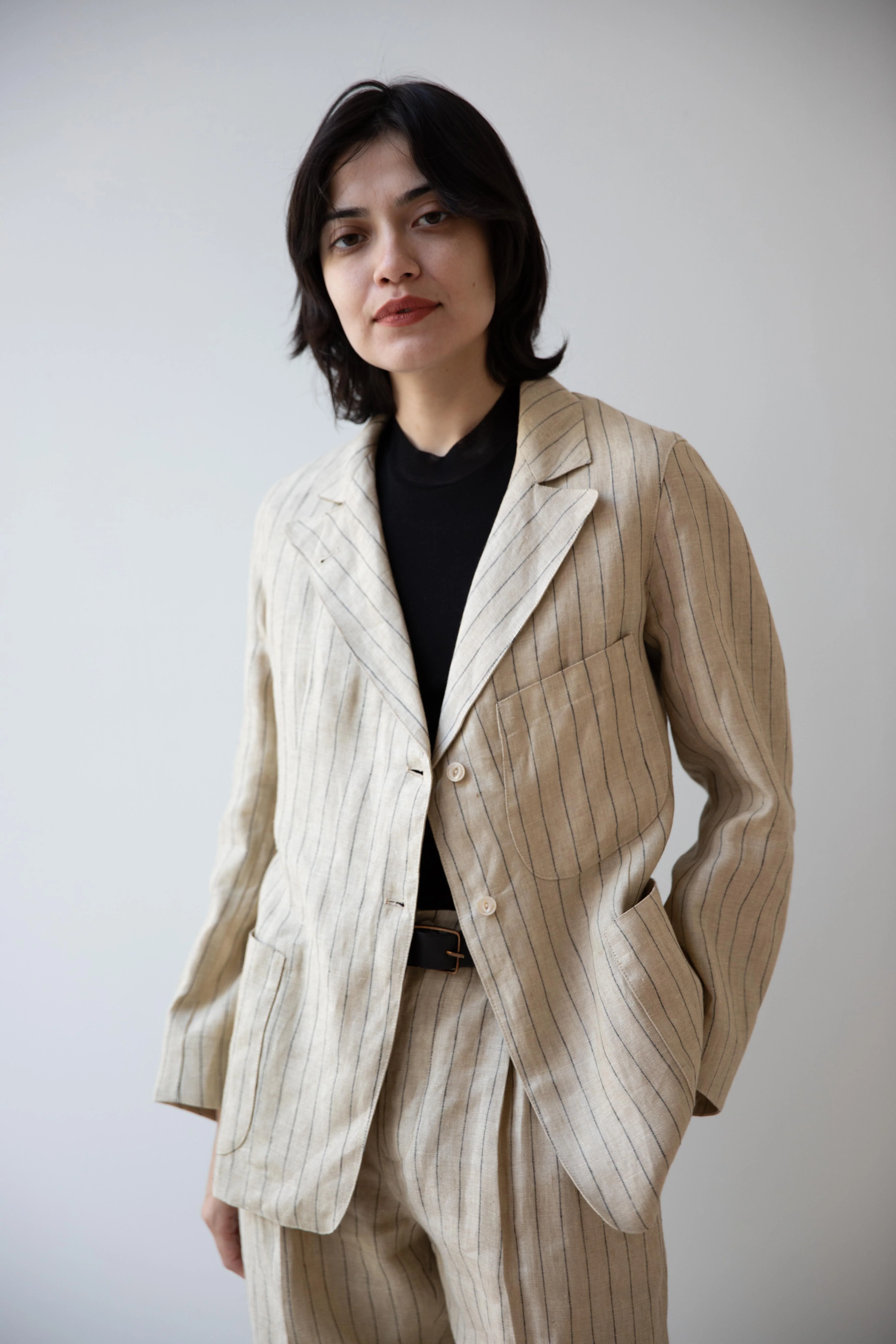 Samuel Snider | Pleated Trouser in Pinstripe Natural & Black - Image 34