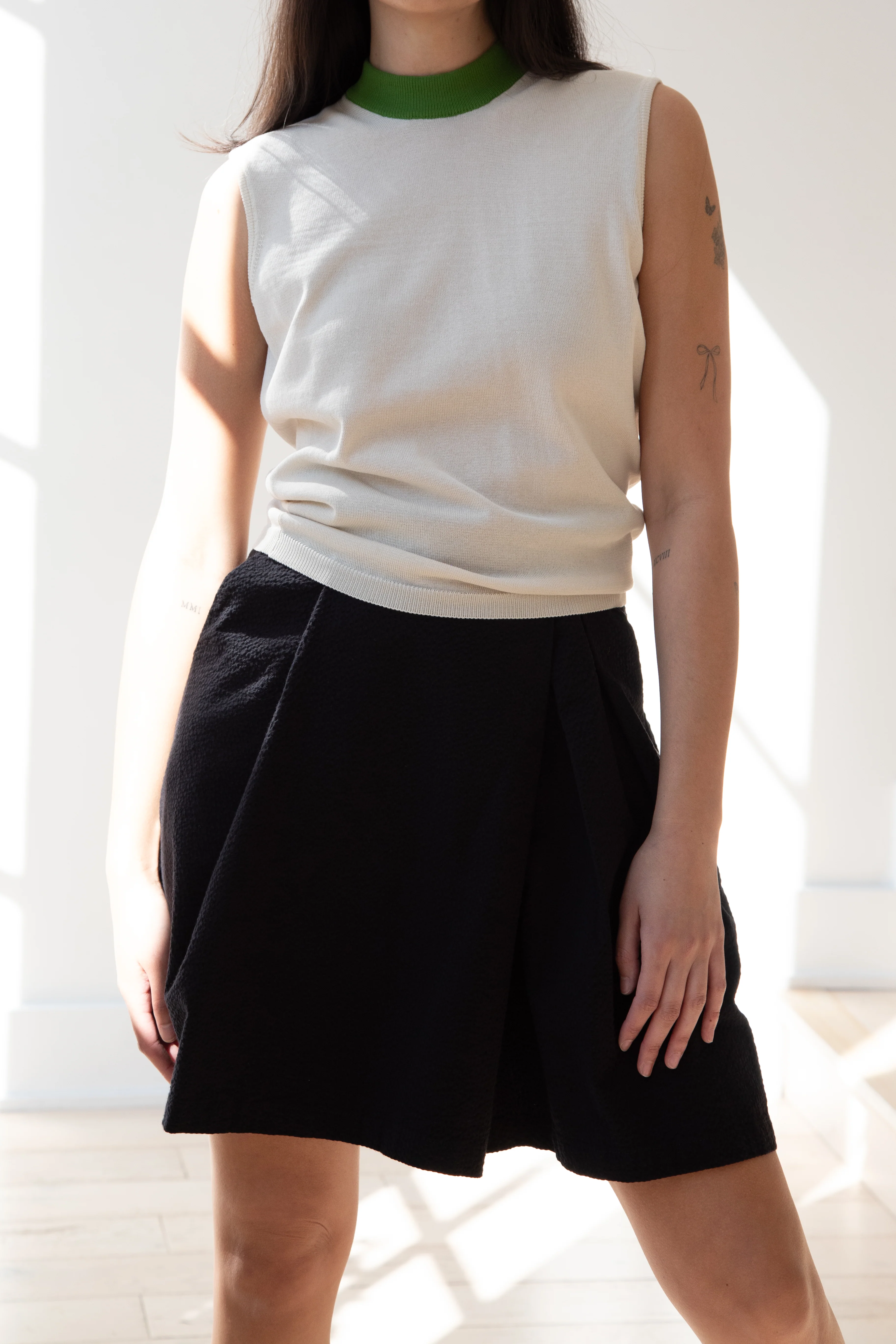 Sara Lanzi | Mock Neck Top in Cream & Green - Image 14