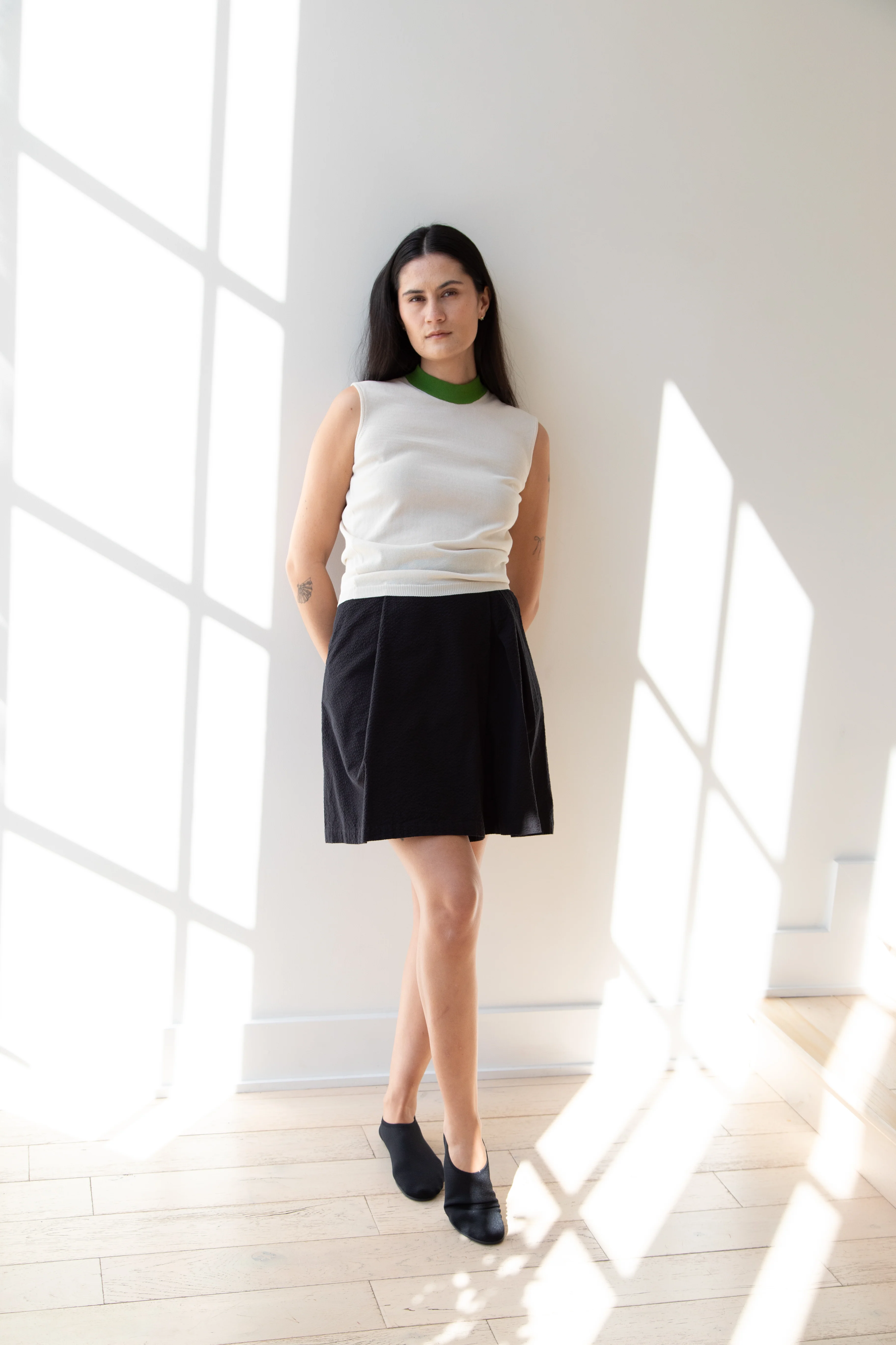 Sara Lanzi | Mock Neck Top in Cream & Green - Image 21