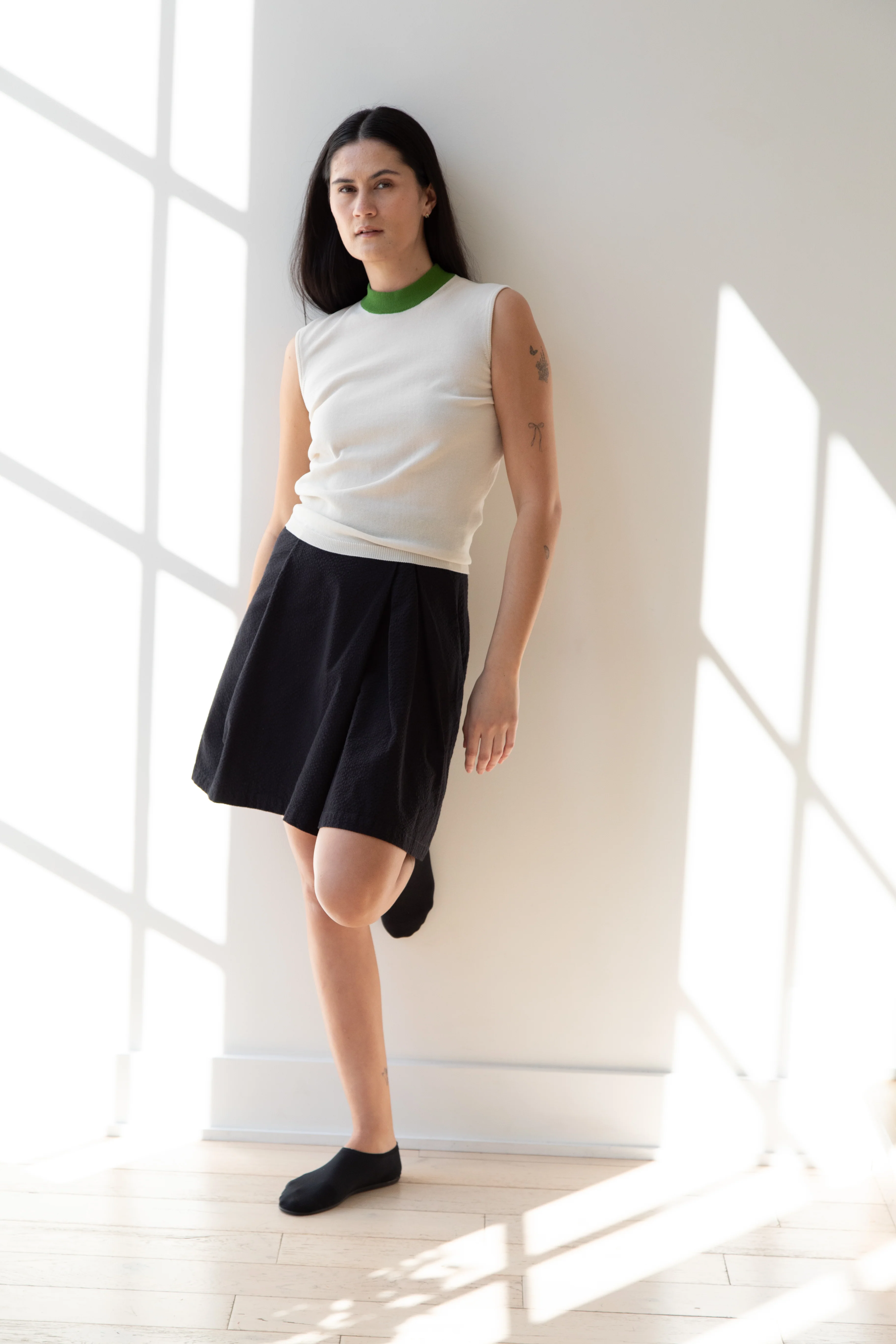 Sara Lanzi | Mock Neck Top in Cream & Green - Image 25