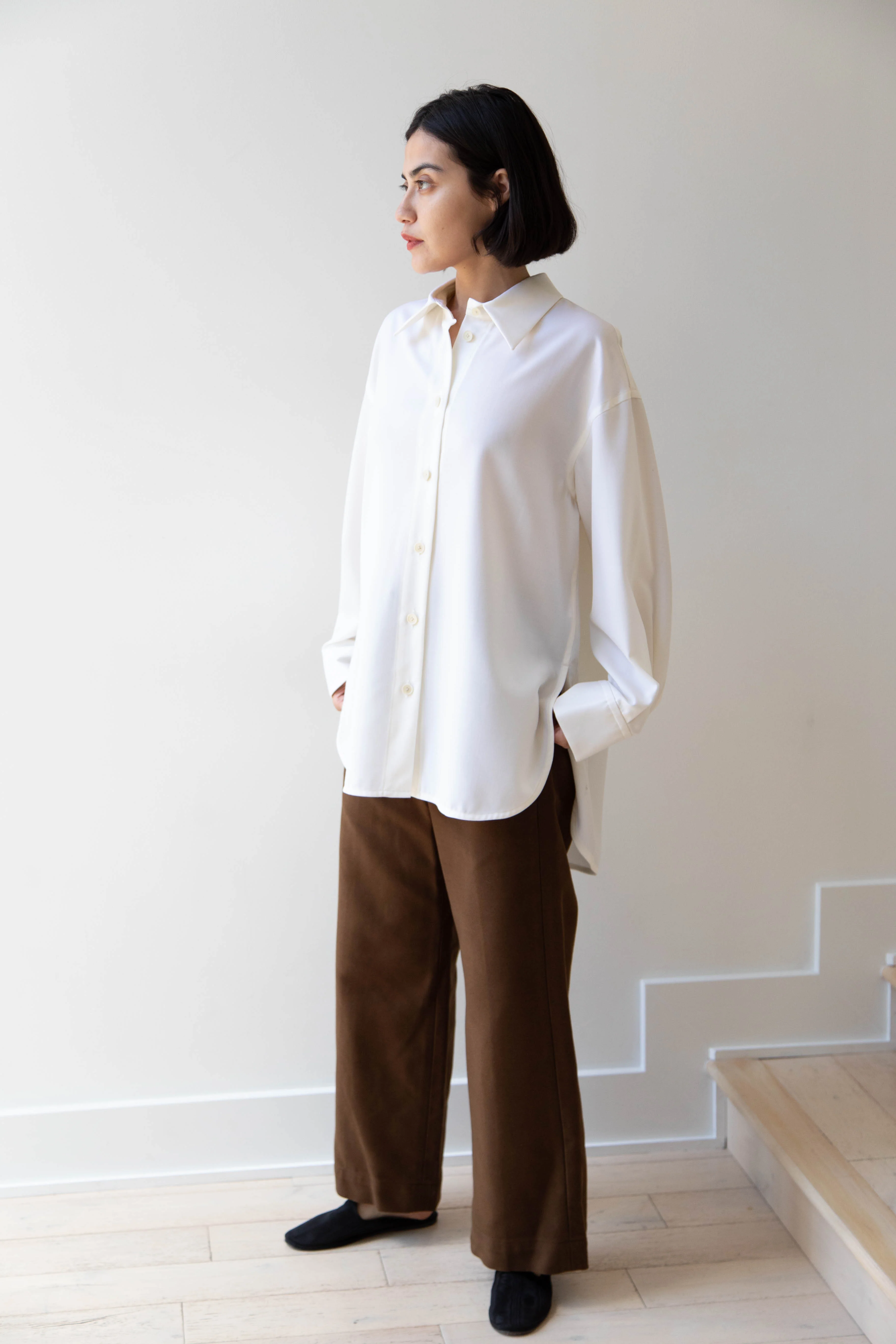 Sayaka Davis | Oversized Shirt in Ivory Wool Gabardine - Image 11