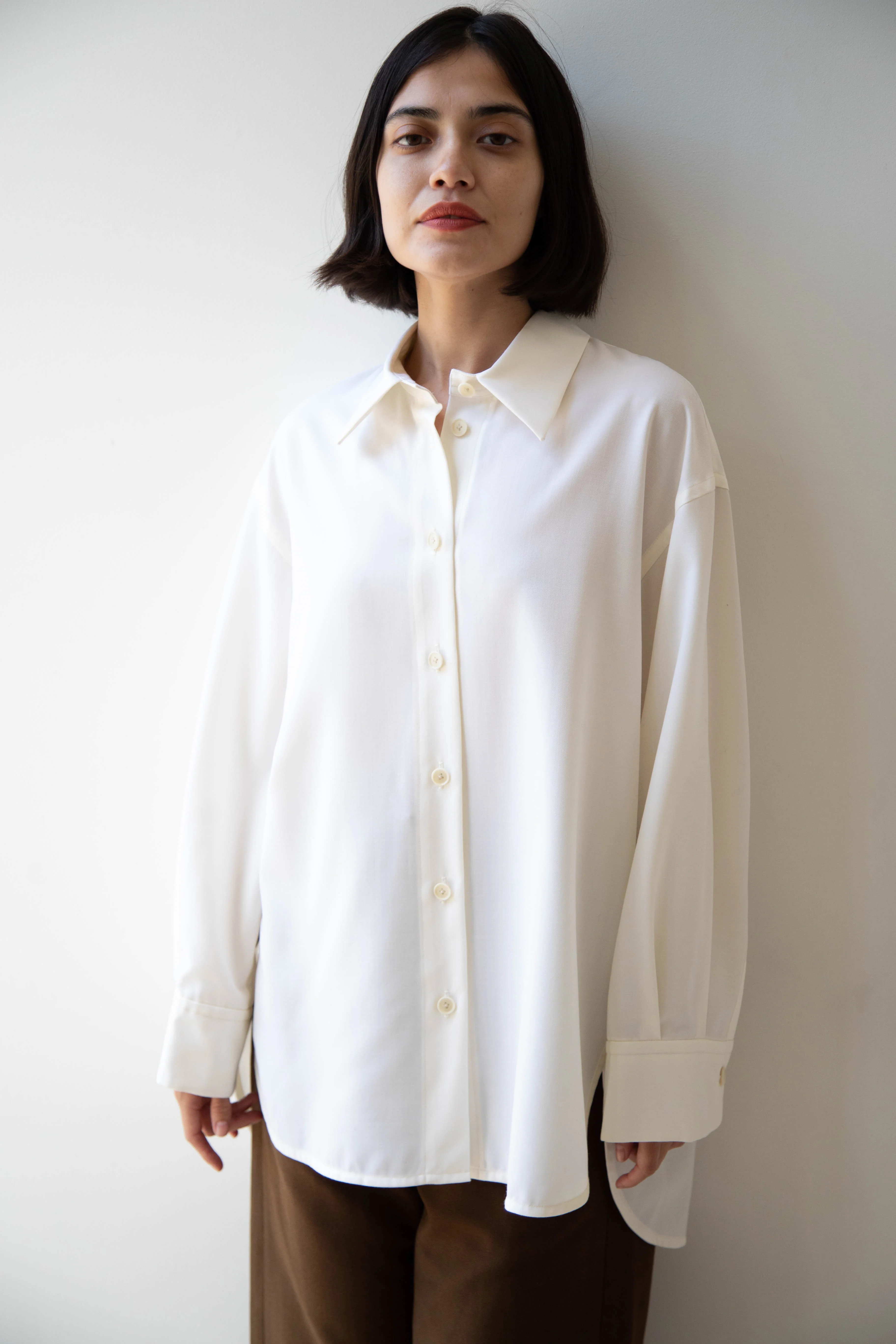 Sayaka Davis | Oversized Shirt in Ivory Wool Gabardine - Image 12