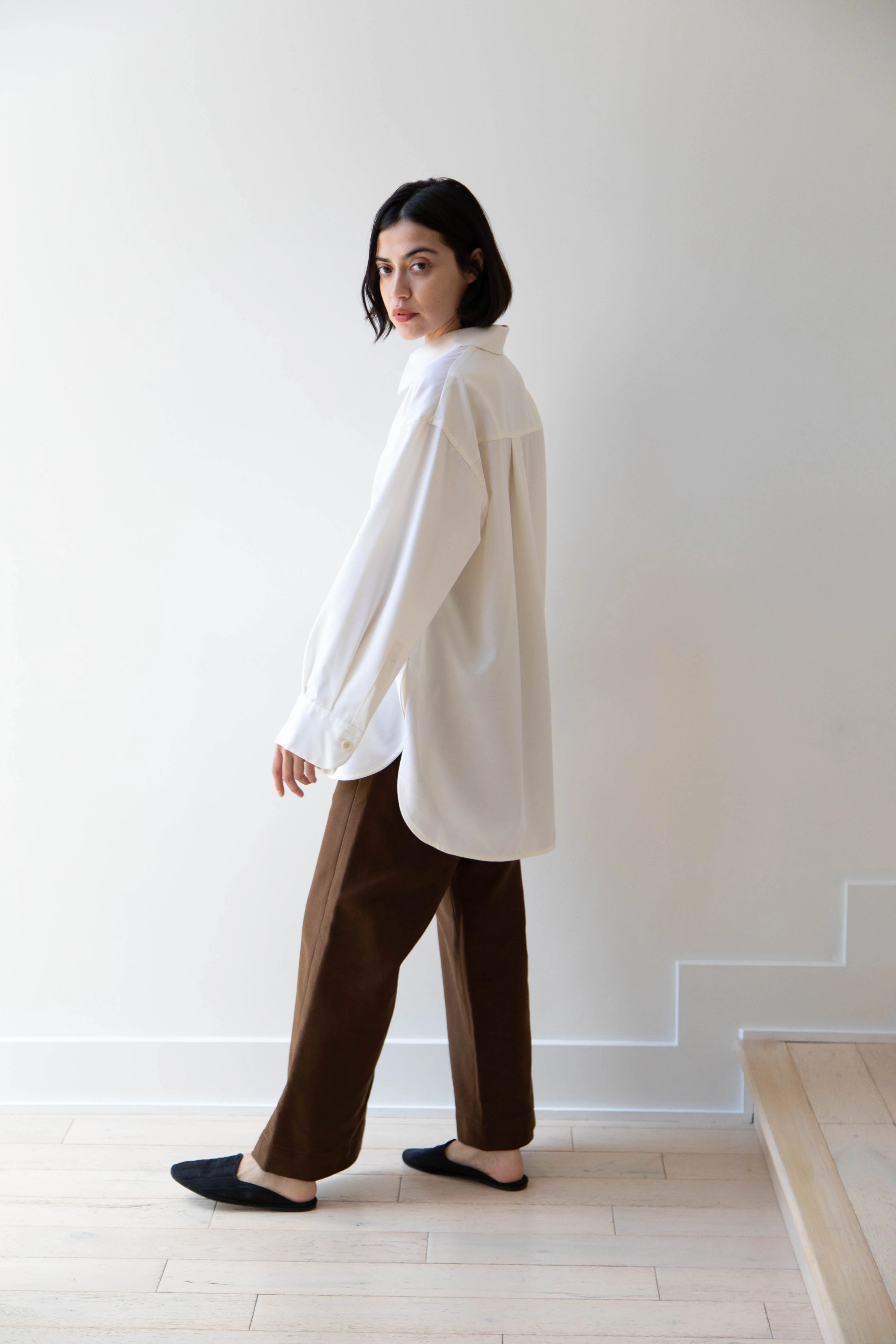 Sayaka Davis | Oversized Shirt in Ivory Wool Gabardine - Image 15