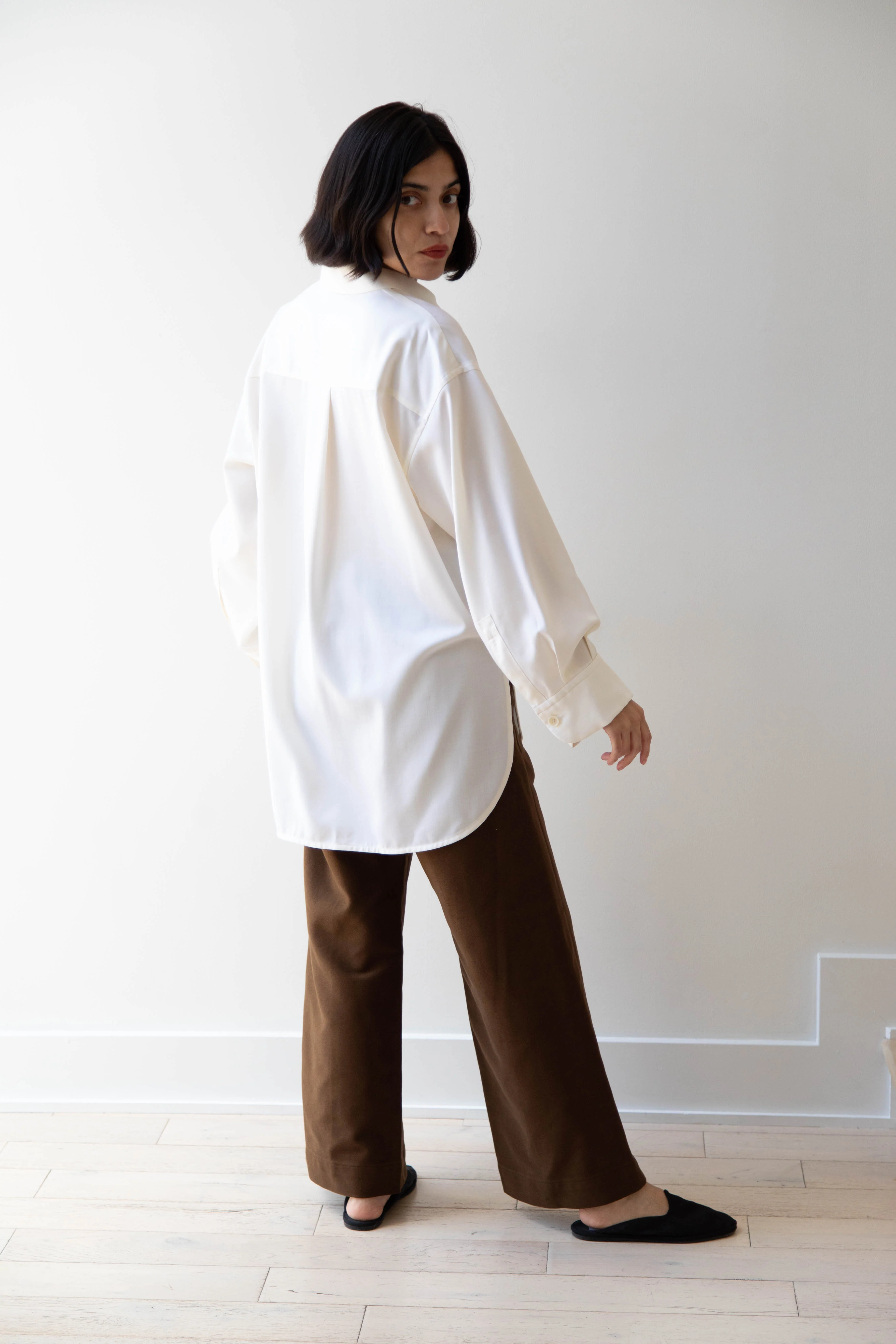 Sayaka Davis | Oversized Shirt in Ivory Wool Gabardine - Image 17