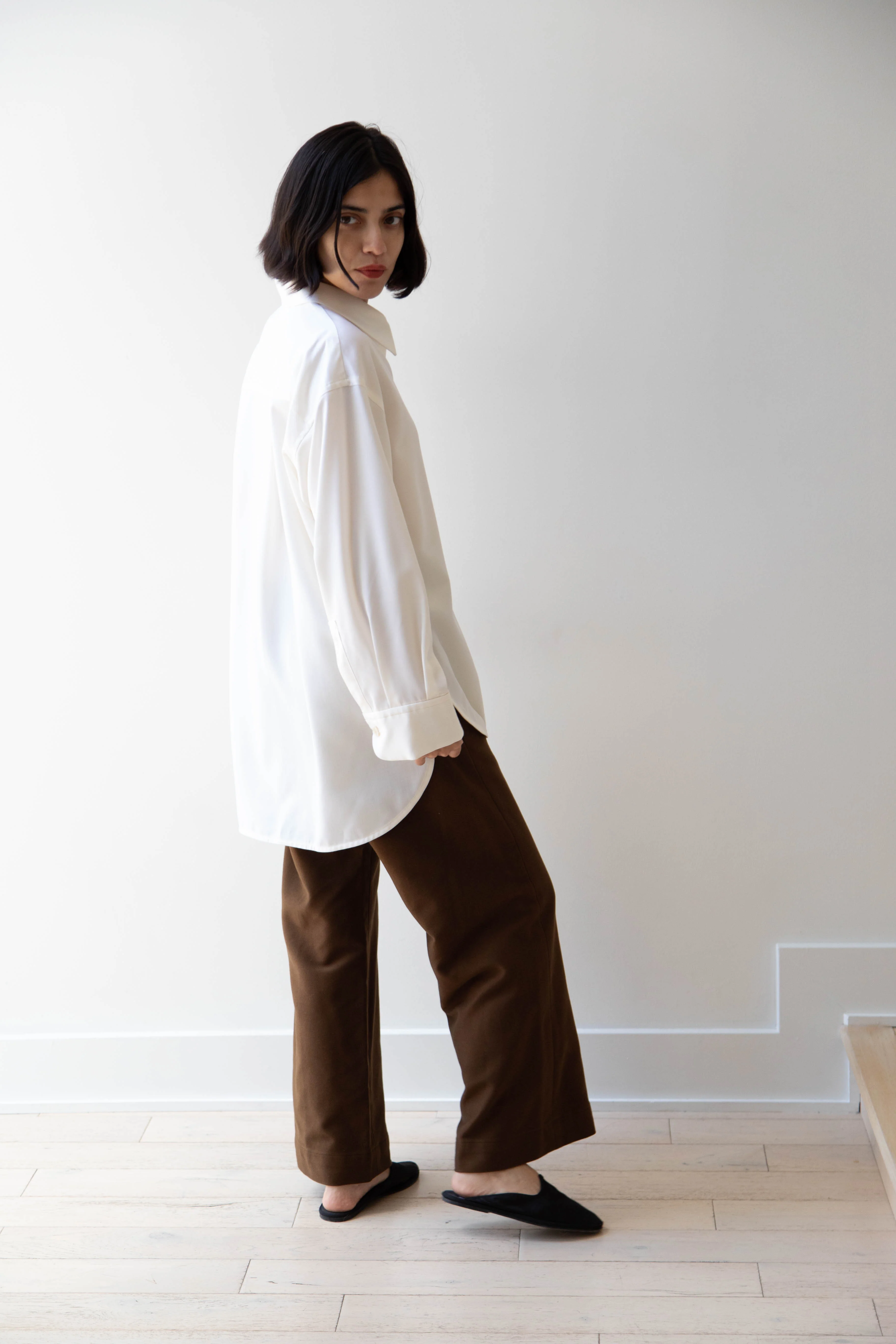 Sayaka Davis | Oversized Shirt in Ivory Wool Gabardine - Image 18