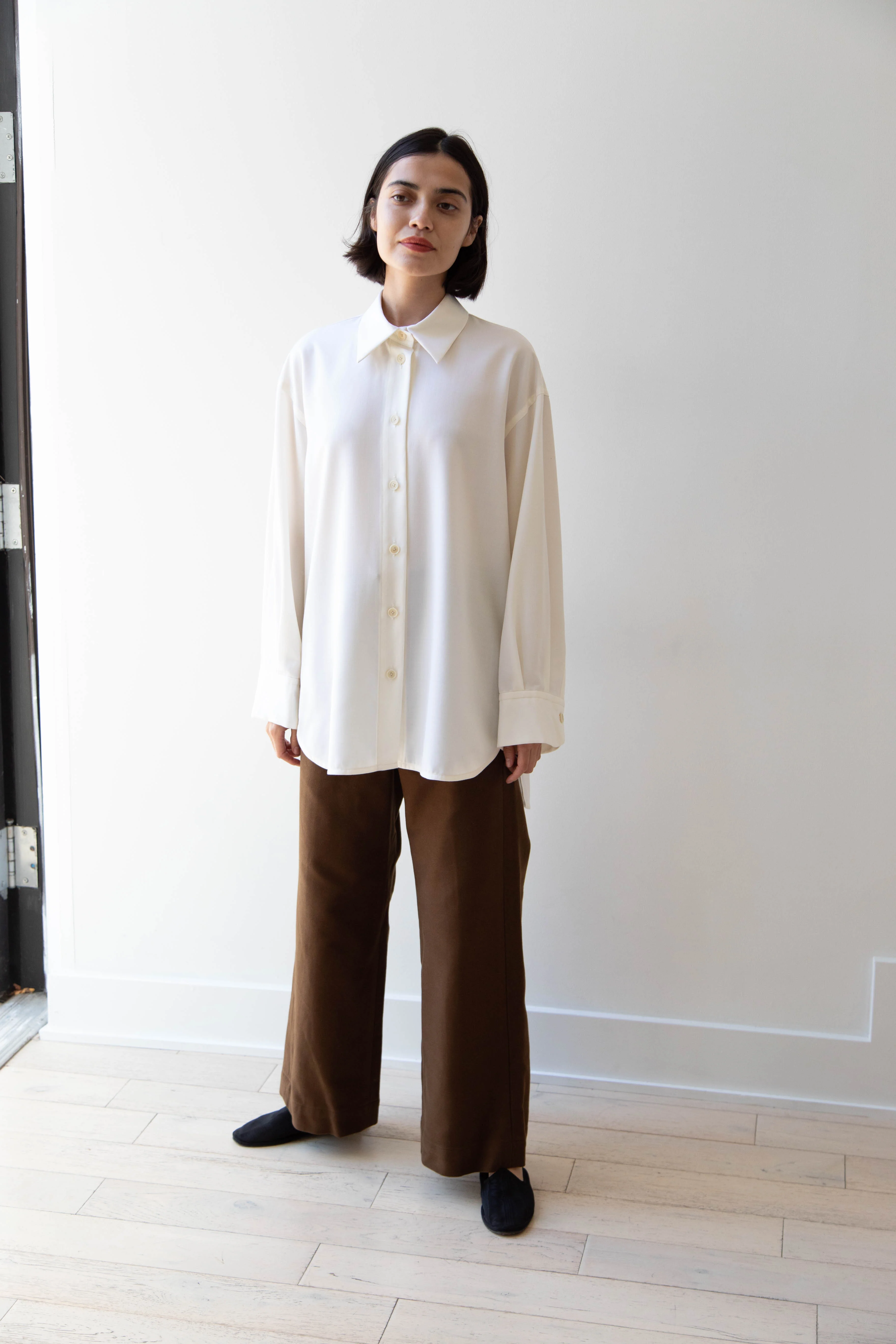 Sayaka Davis | Oversized Shirt in Ivory Wool Gabardine - Image 2