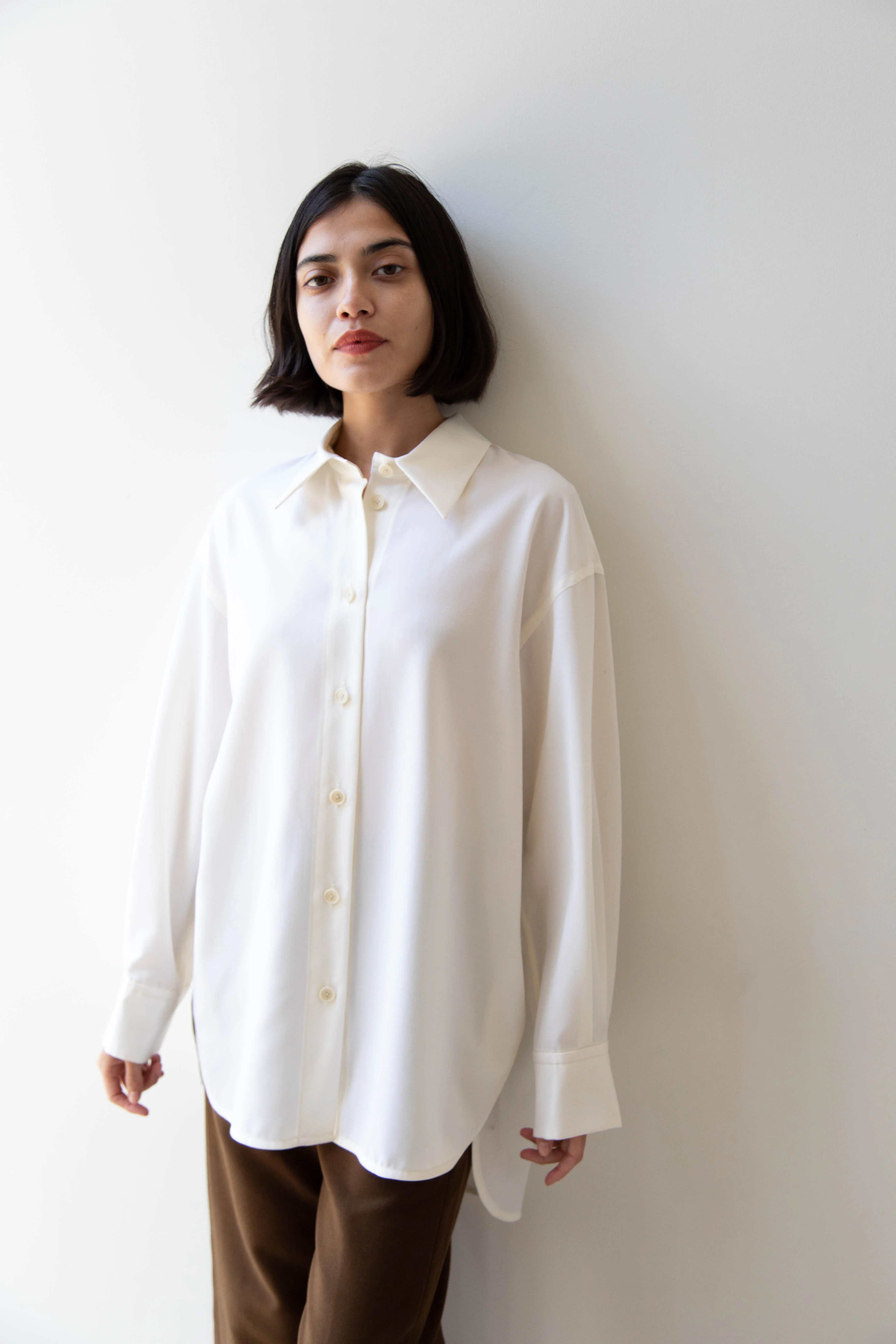 Sayaka Davis | Oversized Shirt in Ivory Wool Gabardine - Image 22