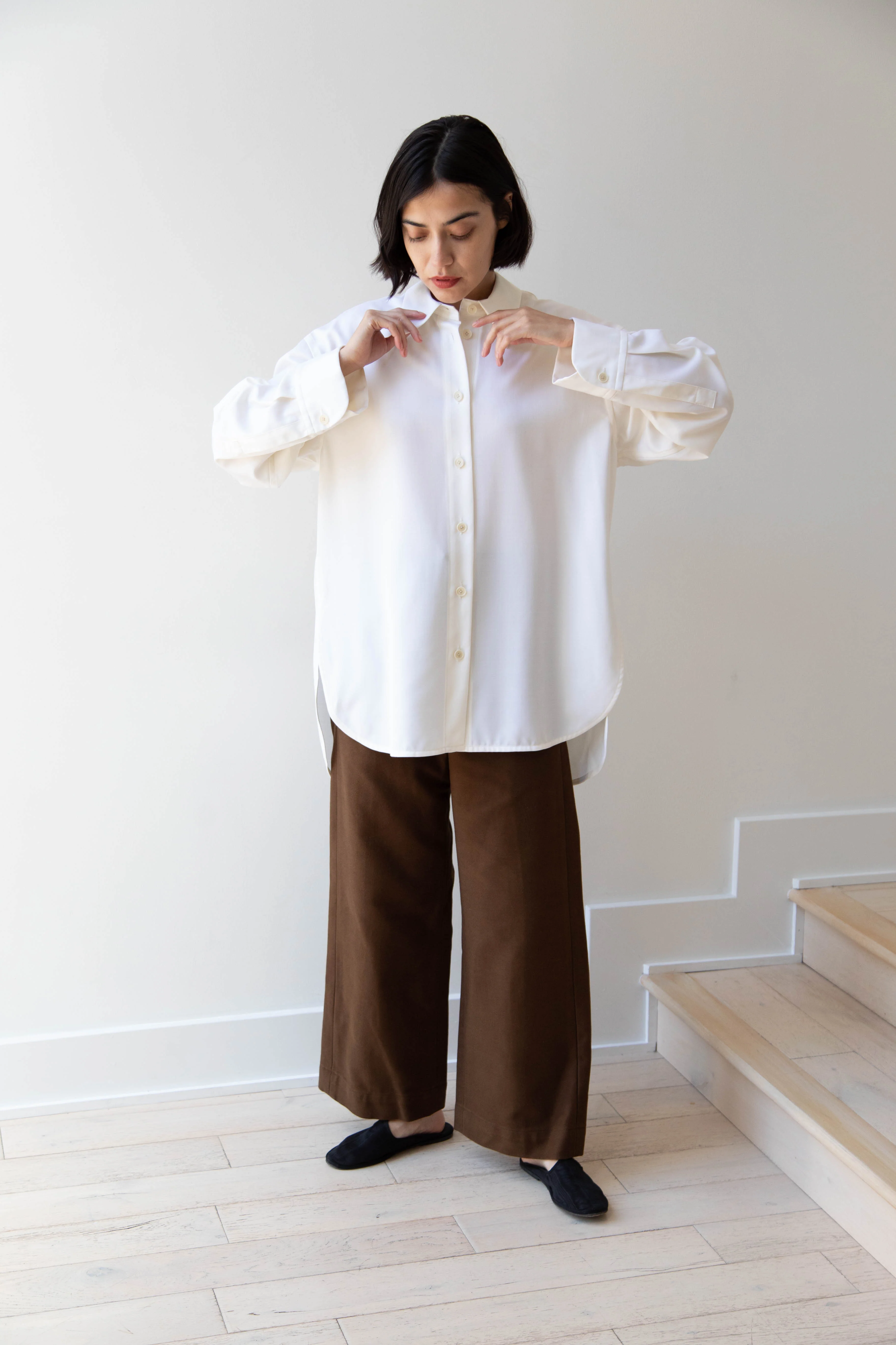 Sayaka Davis | Oversized Shirt in Ivory Wool Gabardine - Image 26