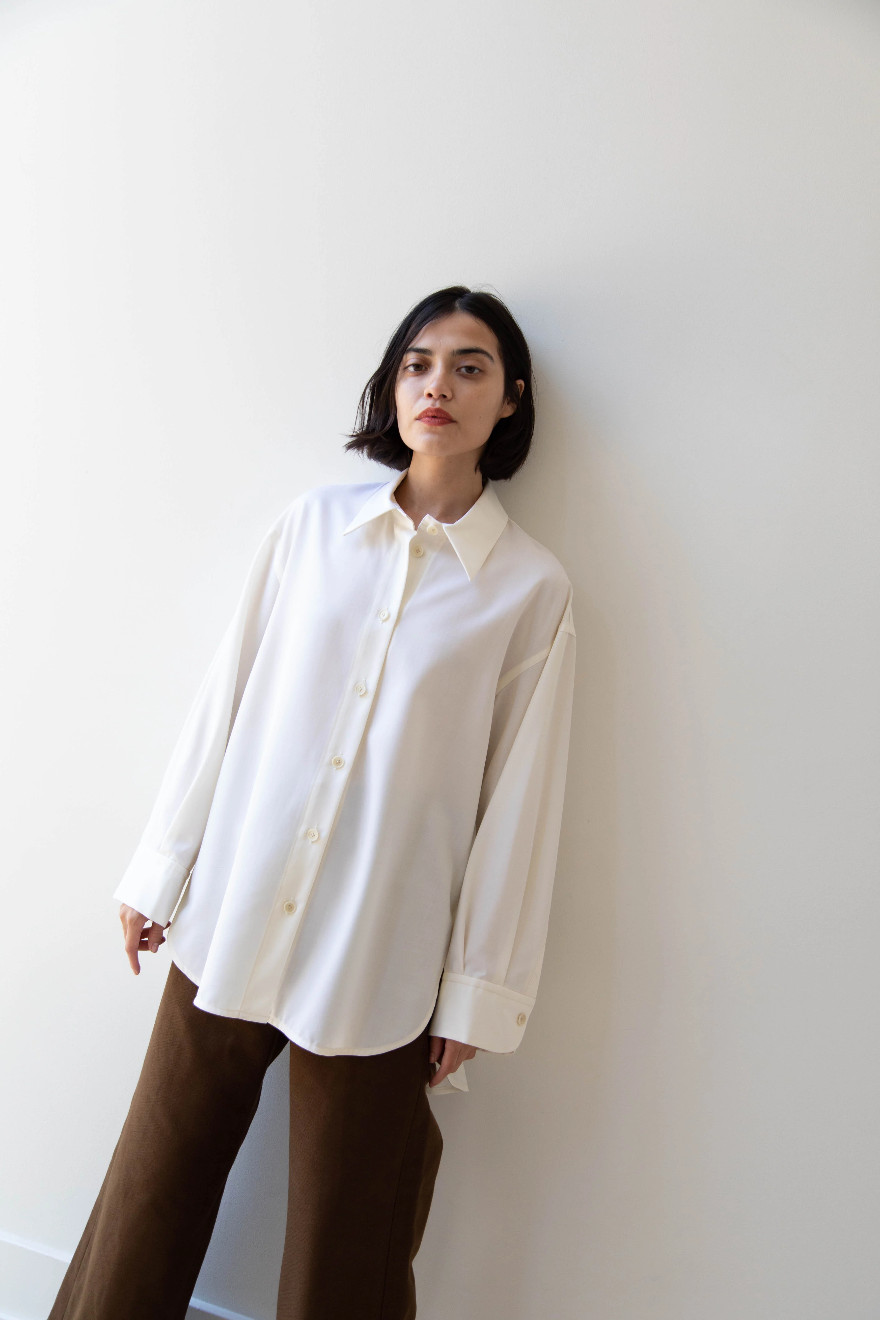 Sayaka Davis | Oversized Shirt in Ivory Wool Gabardine - Image 27
