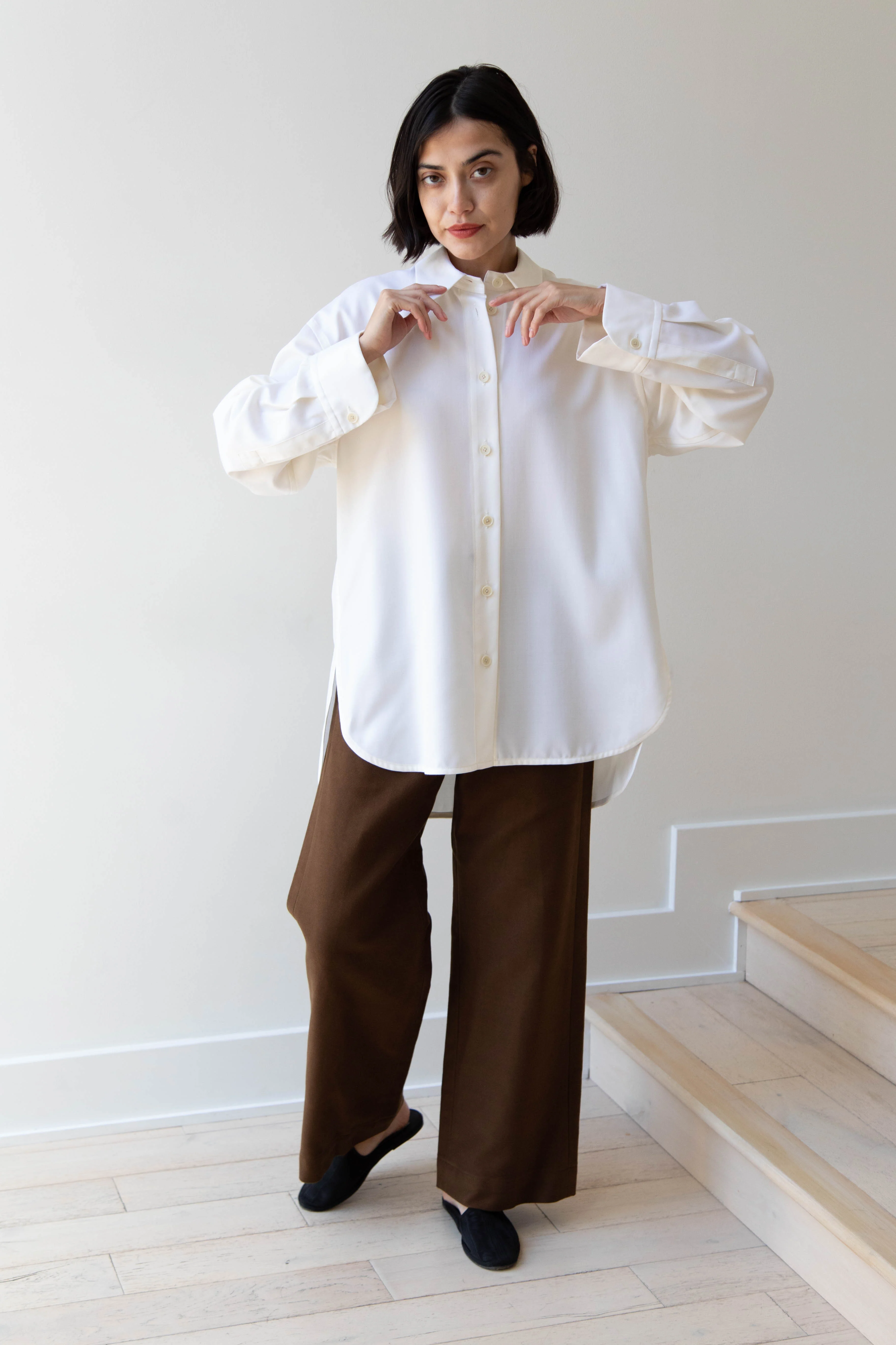 Sayaka Davis | Oversized Shirt in Ivory Wool Gabardine - Image 28