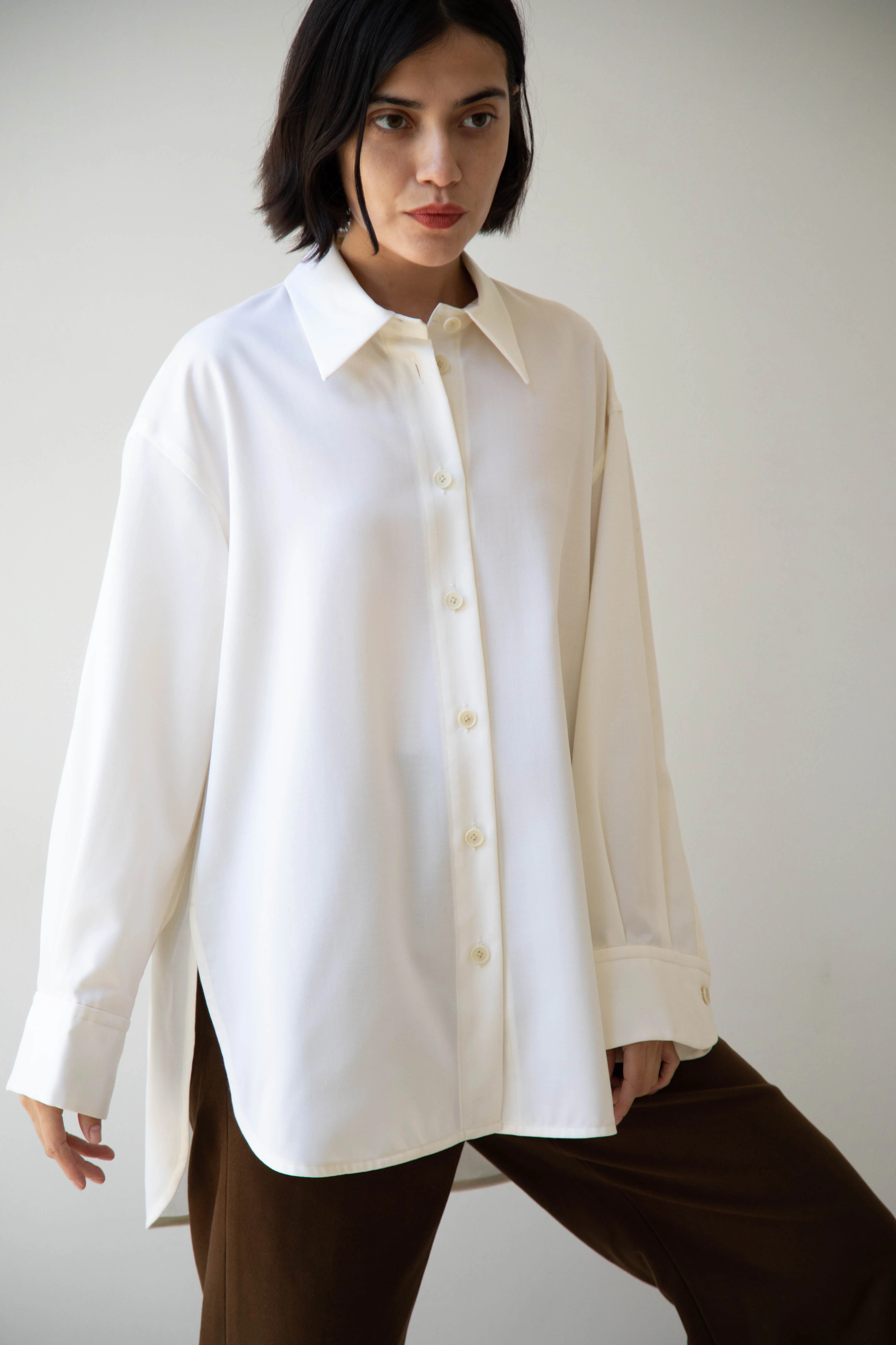 Sayaka Davis | Oversized Shirt in Ivory Wool Gabardine - Image 29