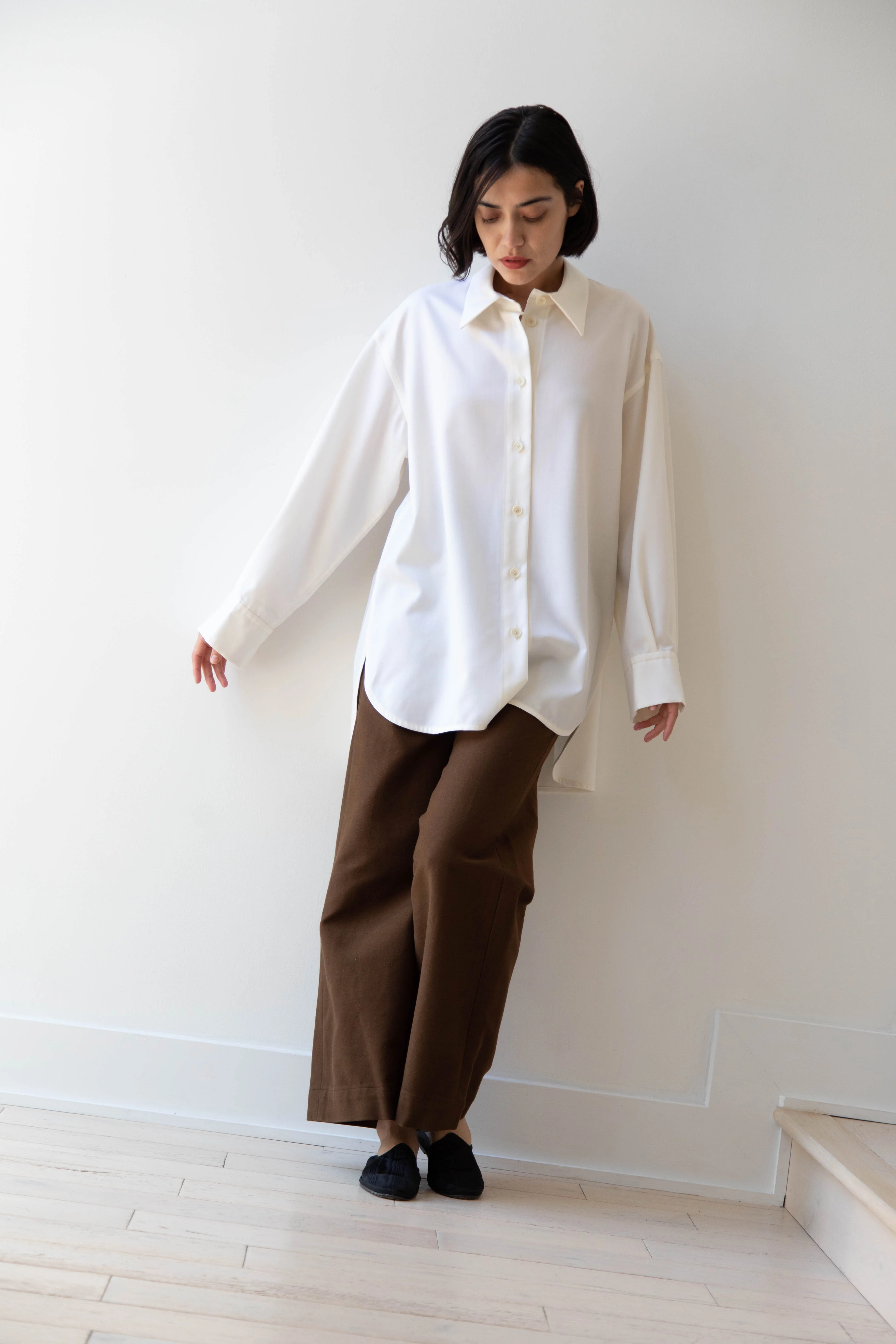 Sayaka Davis | Oversized Shirt in Ivory Wool Gabardine - Image 38