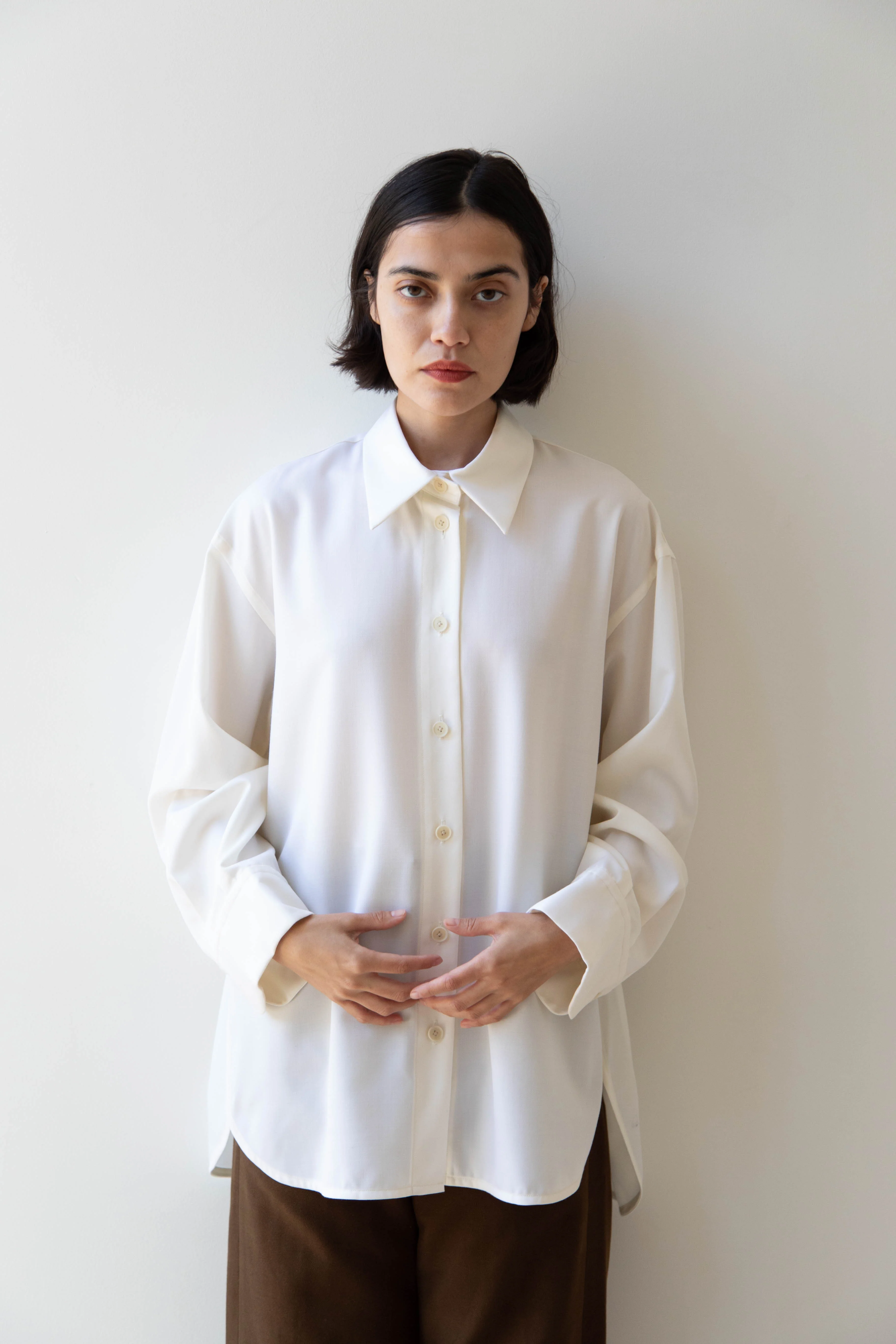 Sayaka Davis | Oversized Shirt in Ivory Wool Gabardine - Image 39