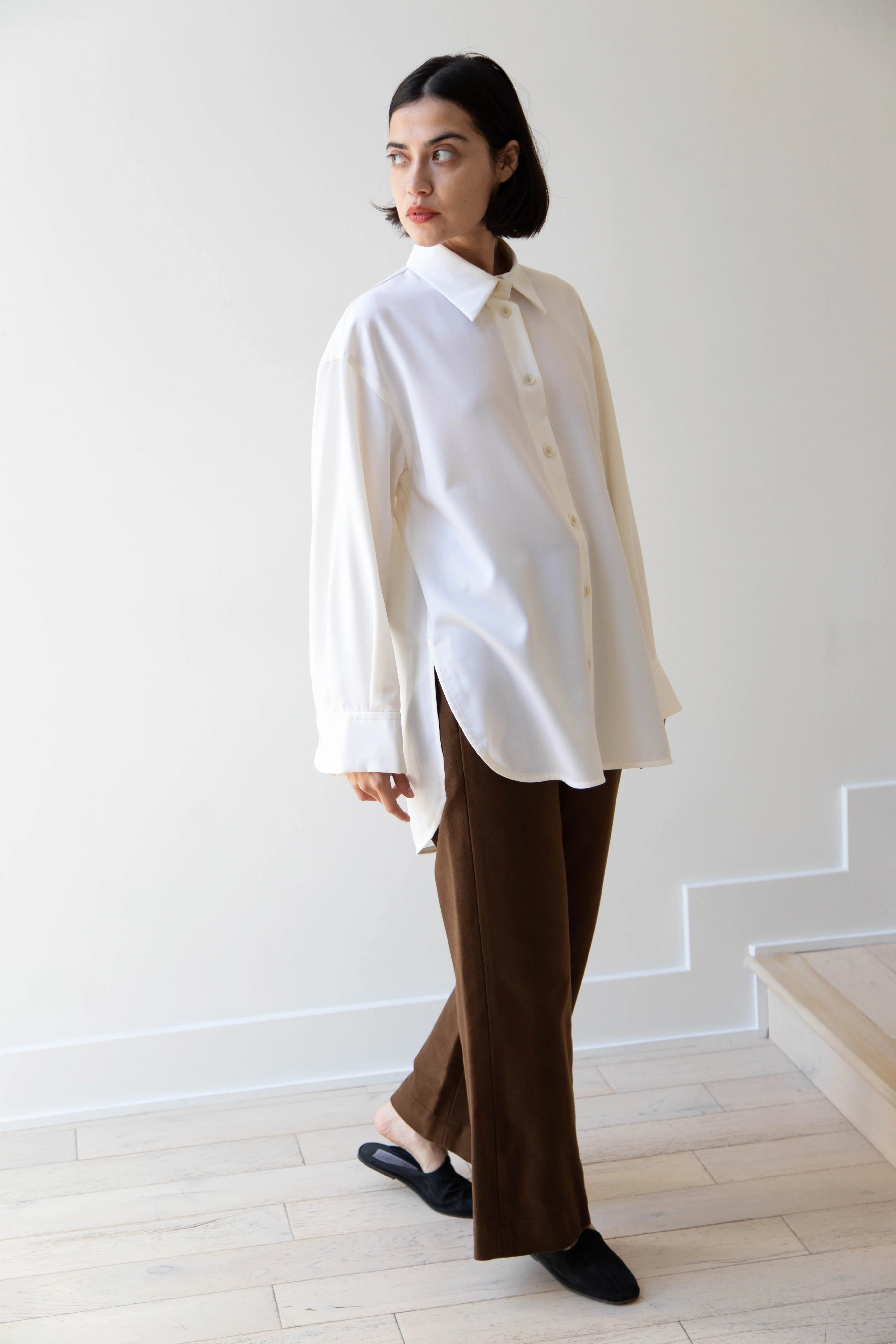 Sayaka Davis | Oversized Shirt in Ivory Wool Gabardine - Image 42