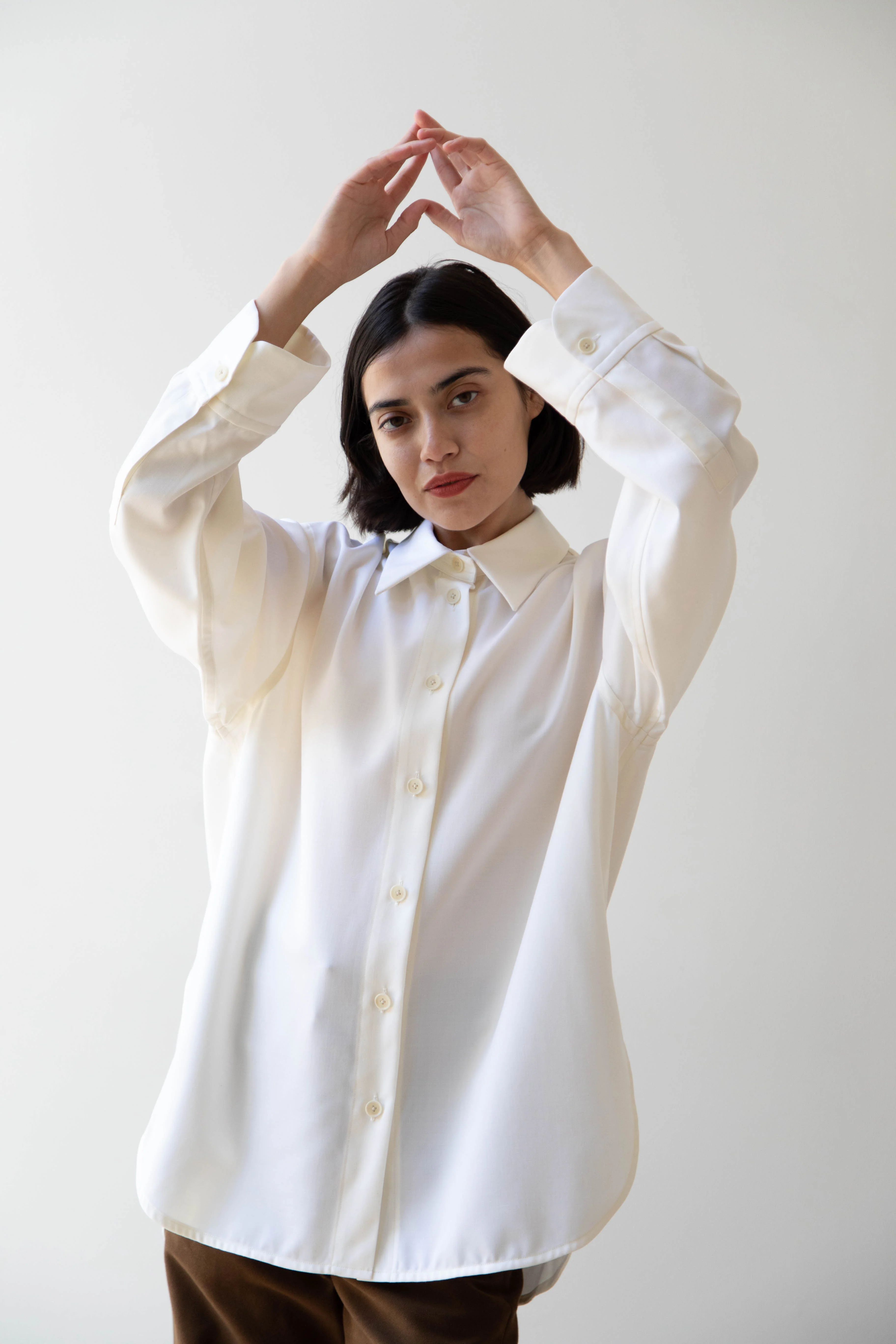 Sayaka Davis | Oversized Shirt in Ivory Wool Gabardine - Image 44