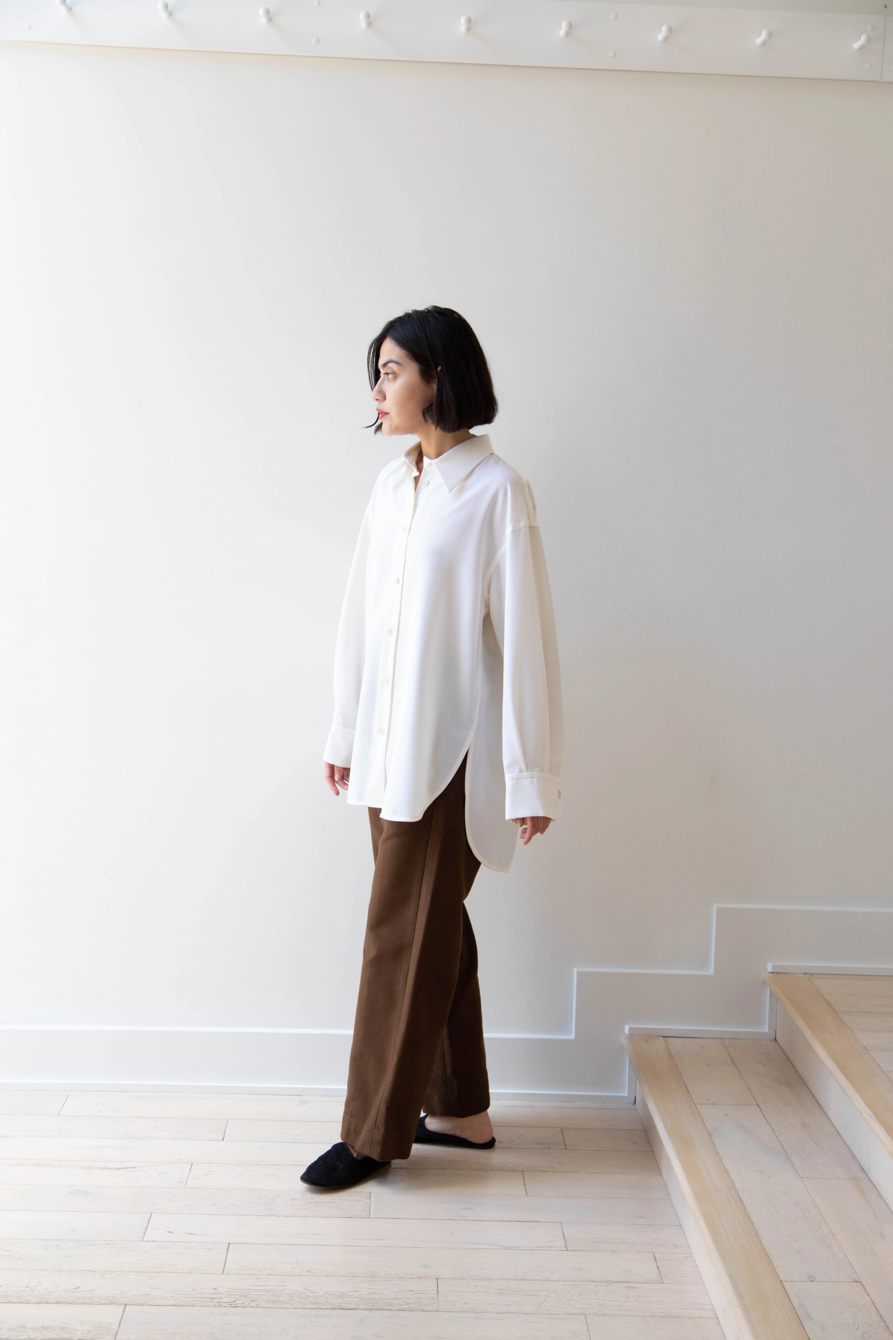 Sayaka Davis | Oversized Shirt in Ivory Wool Gabardine - Image 8