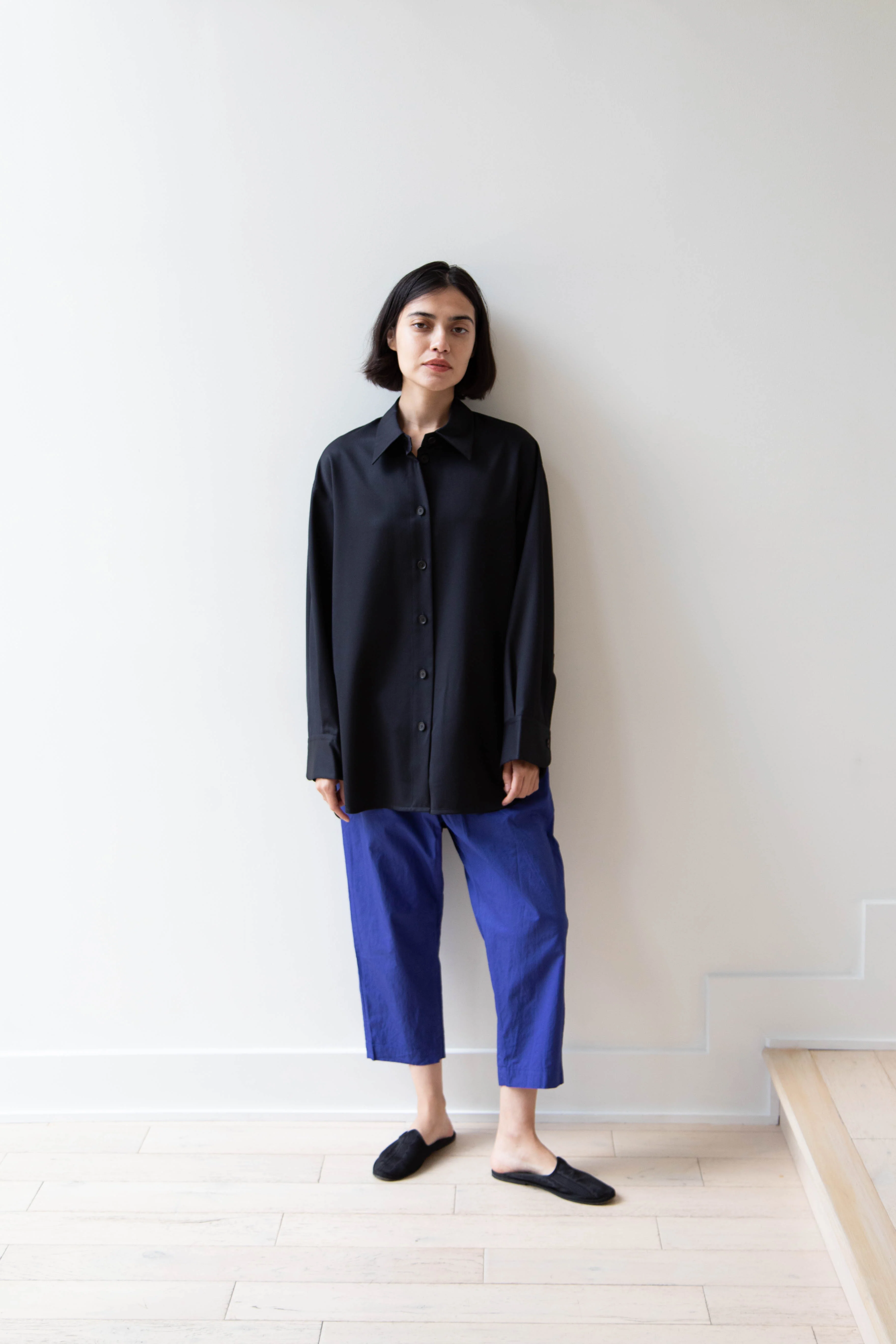 Sayaka Davis | Oversized Shirt in Navy Wool Gabardine - Image 22