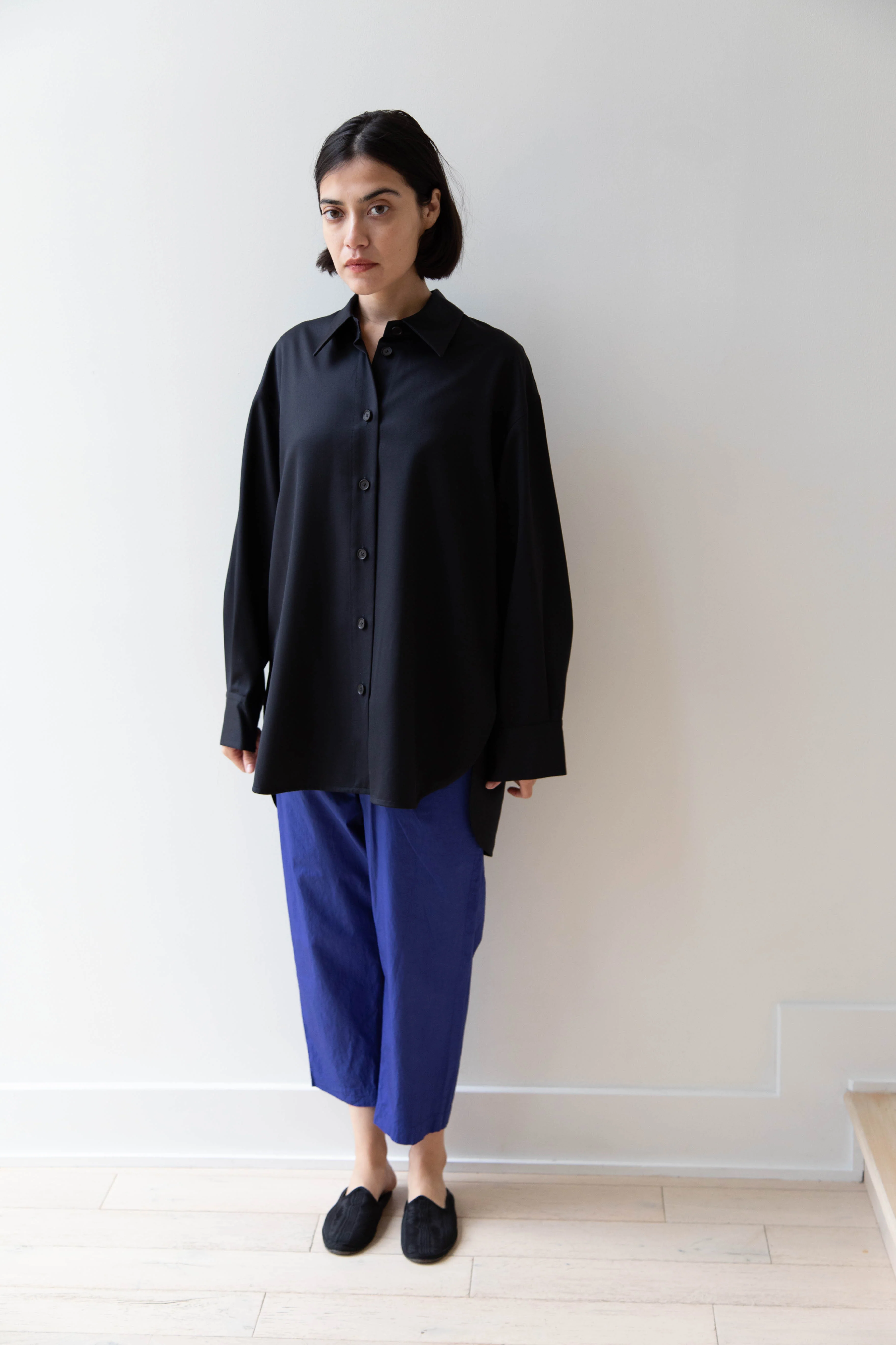 Sayaka Davis | Oversized Shirt in Navy Wool Gabardine - Image 3