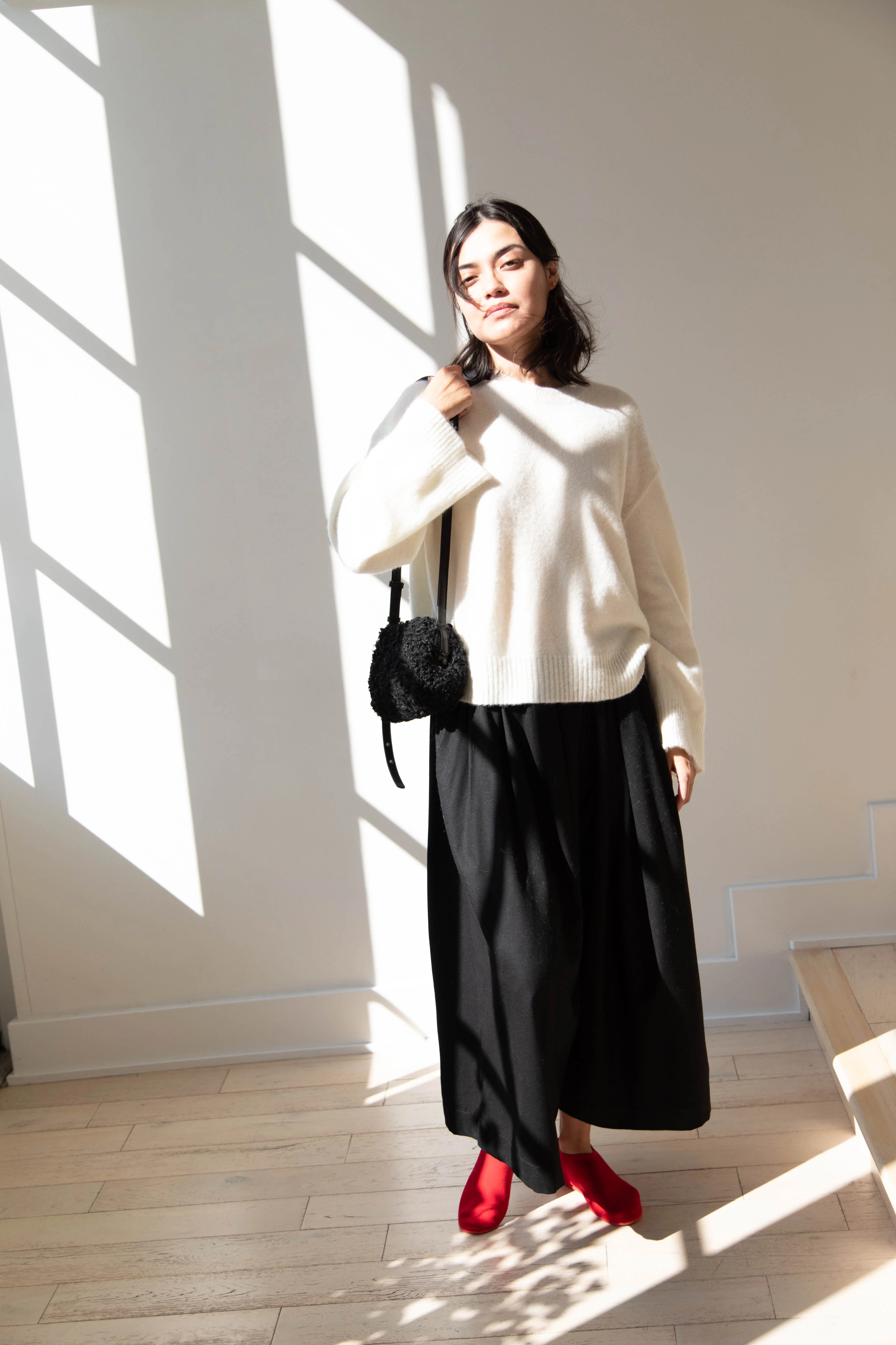 The Backward Vendor | Mini Medicine Cross Body Bag in Black Shearling - Image 14