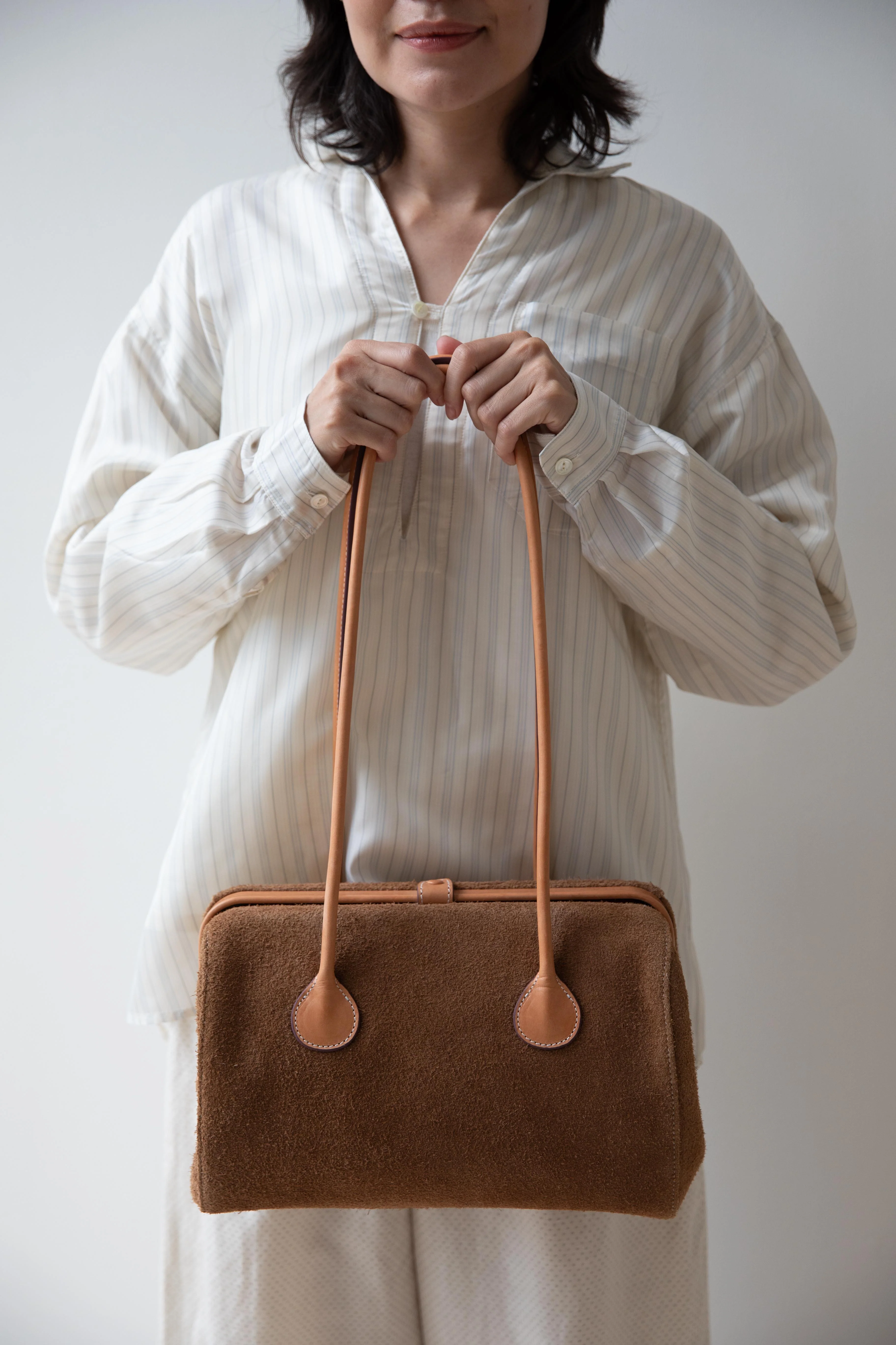 The Backward Vendor | Tanker Shoulder Bag in Brown Suede - Image 8