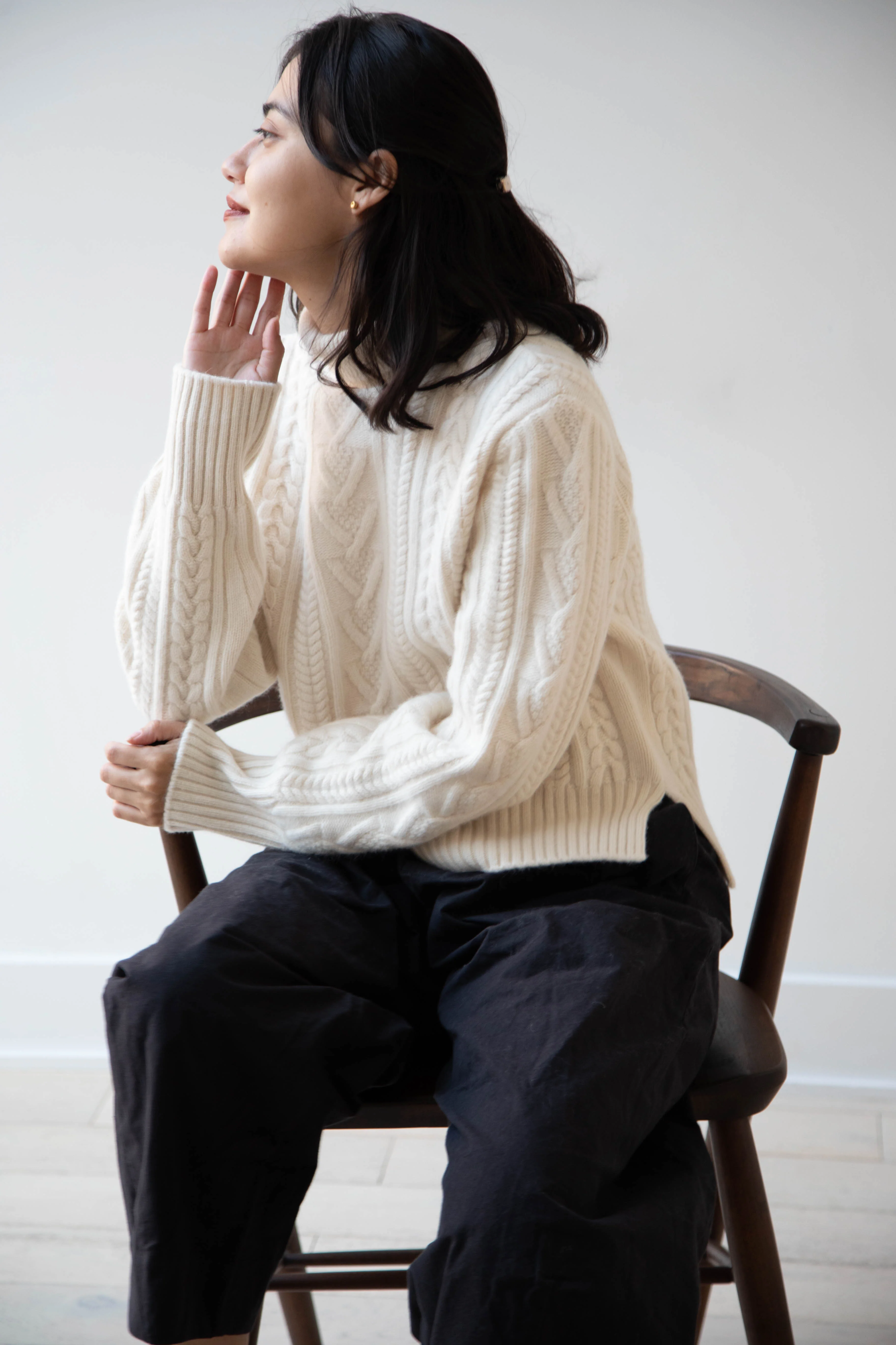 The Loom | Cable Turtleneck Sweater in Ivory - Image 29
