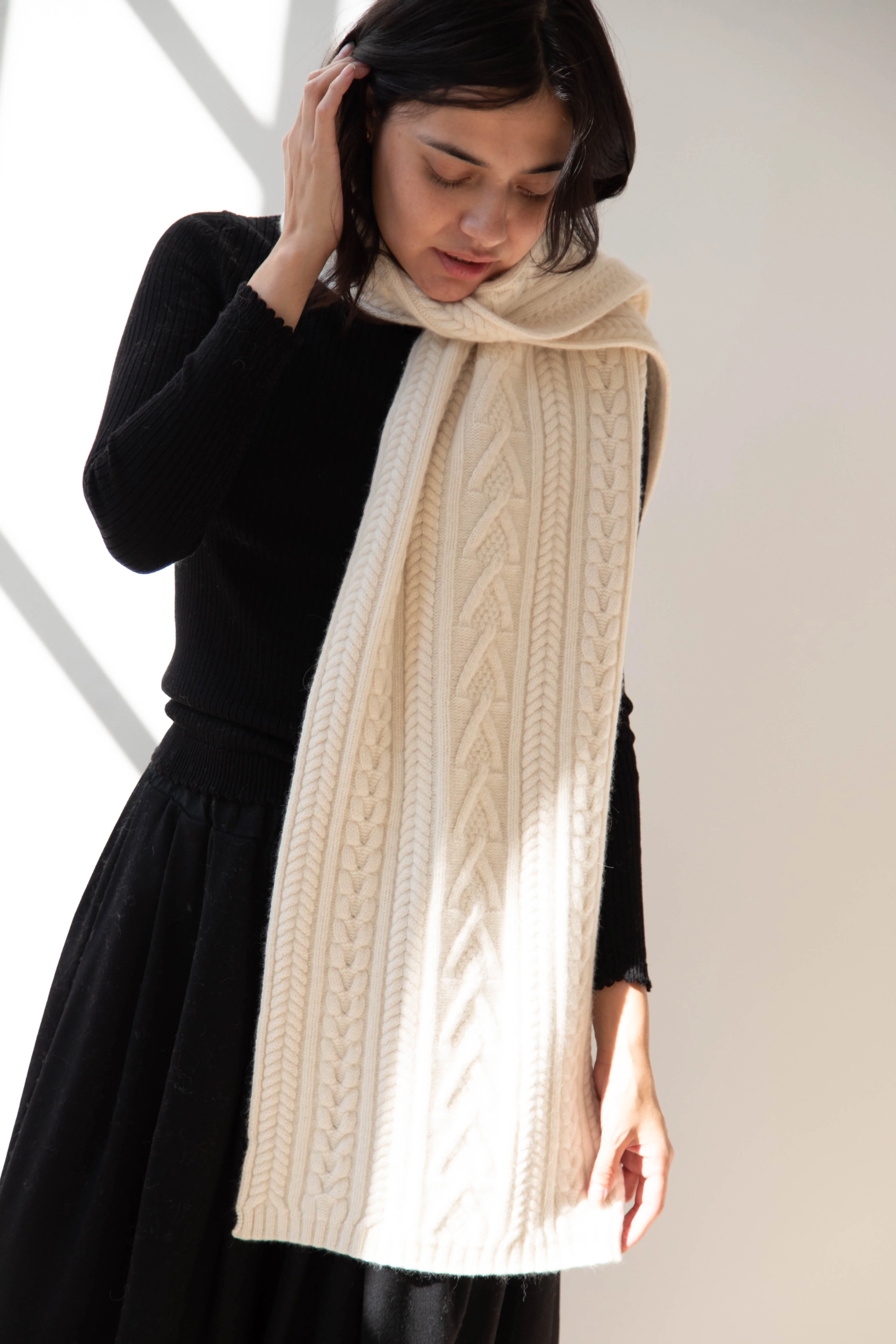 The Loom | Cabled Scarf in Ivory - Image 10