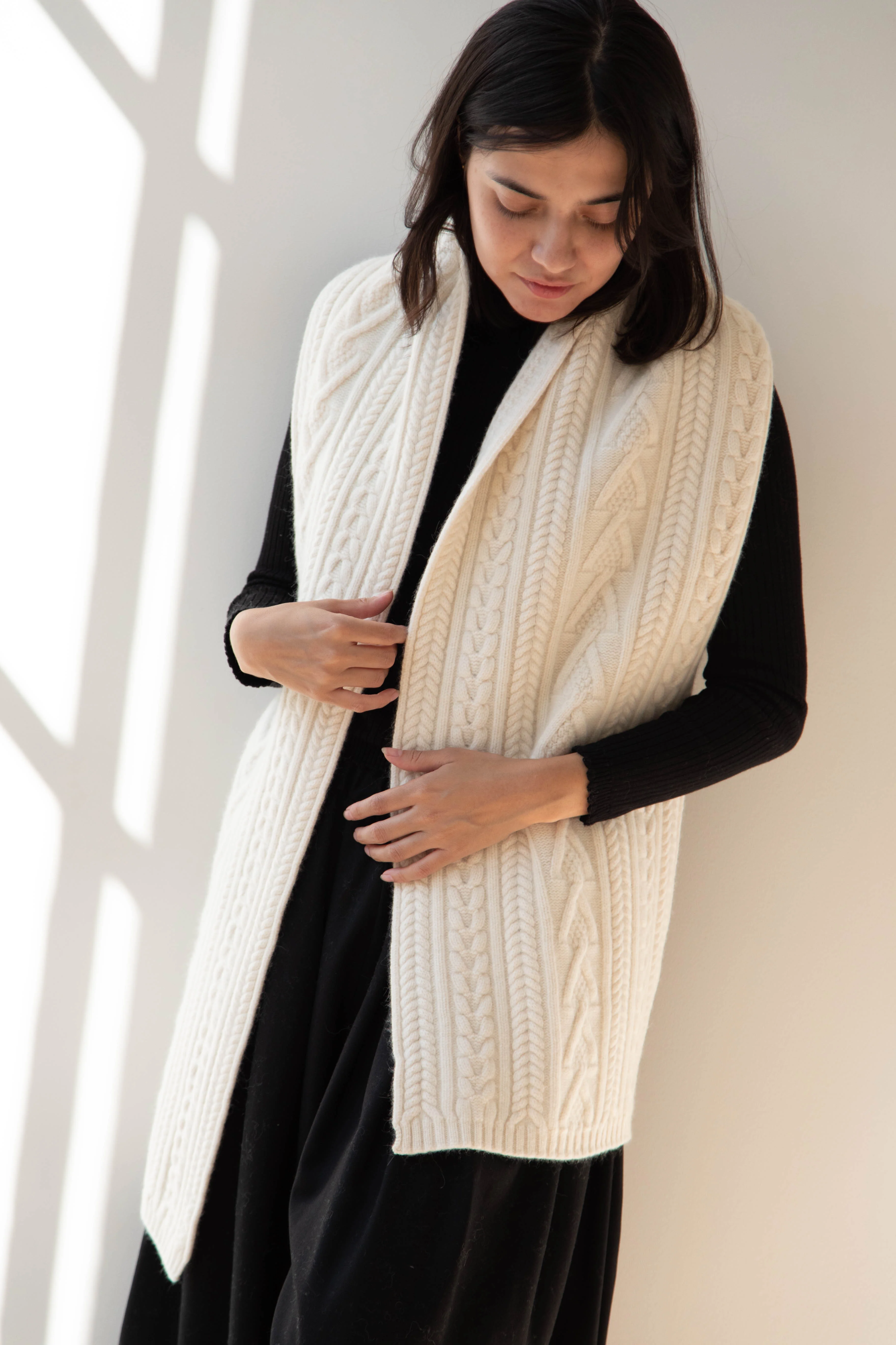 The Loom | Cabled Scarf in Ivory - Image 7
