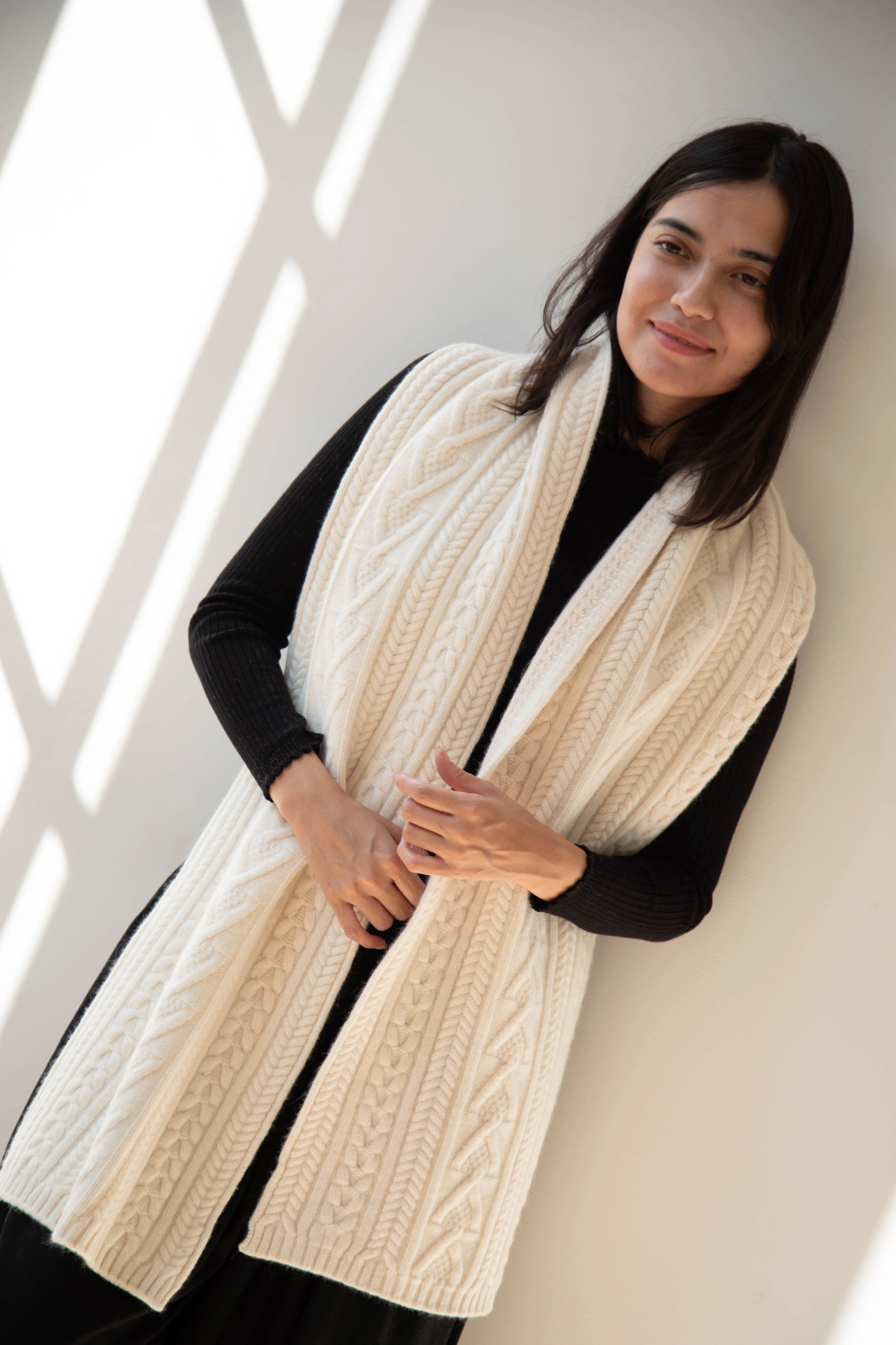 The Loom | Cabled Scarf in Ivory - Image 8
