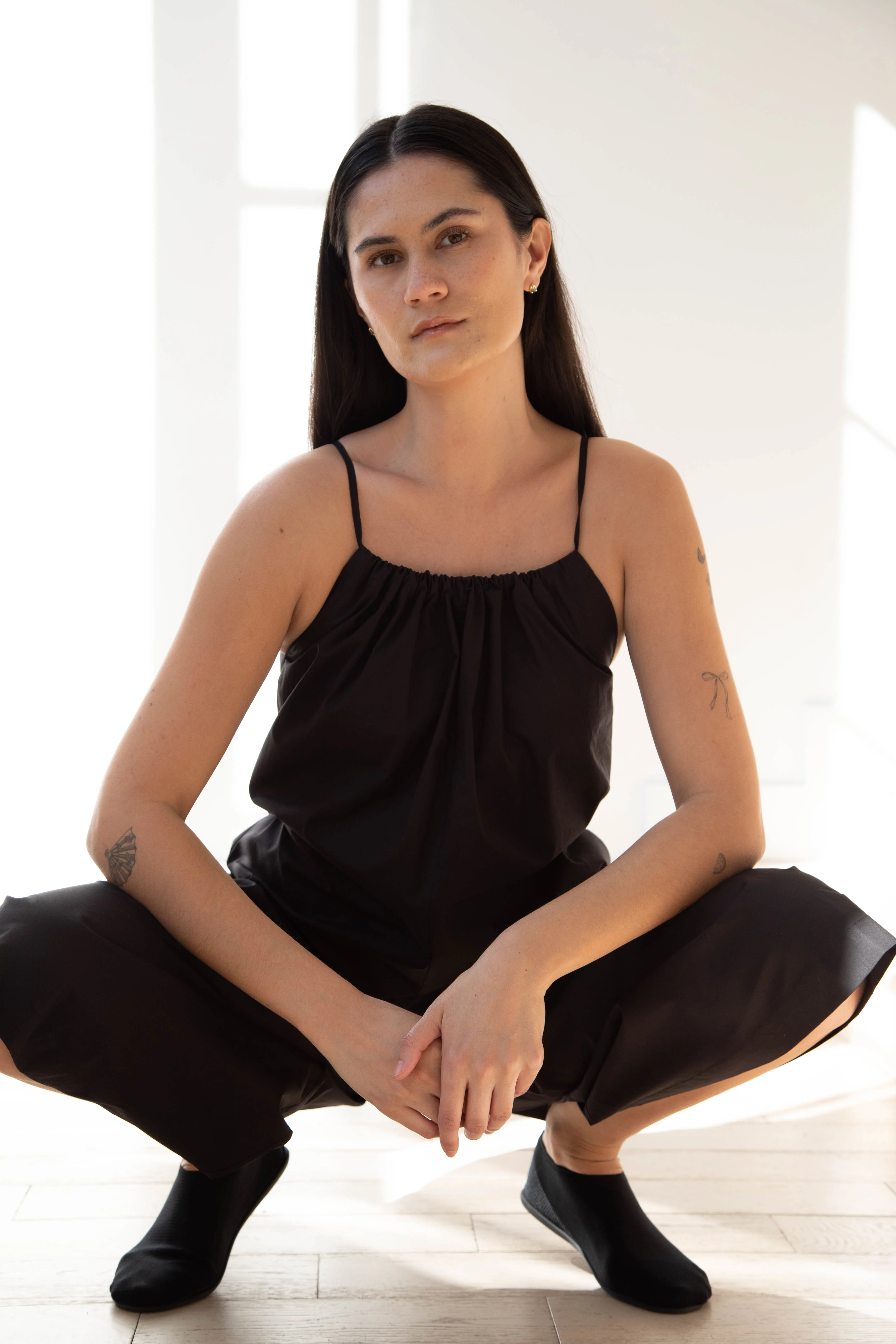 The Loom | Gathered Jumpsuit in Black Cotton - Image 8