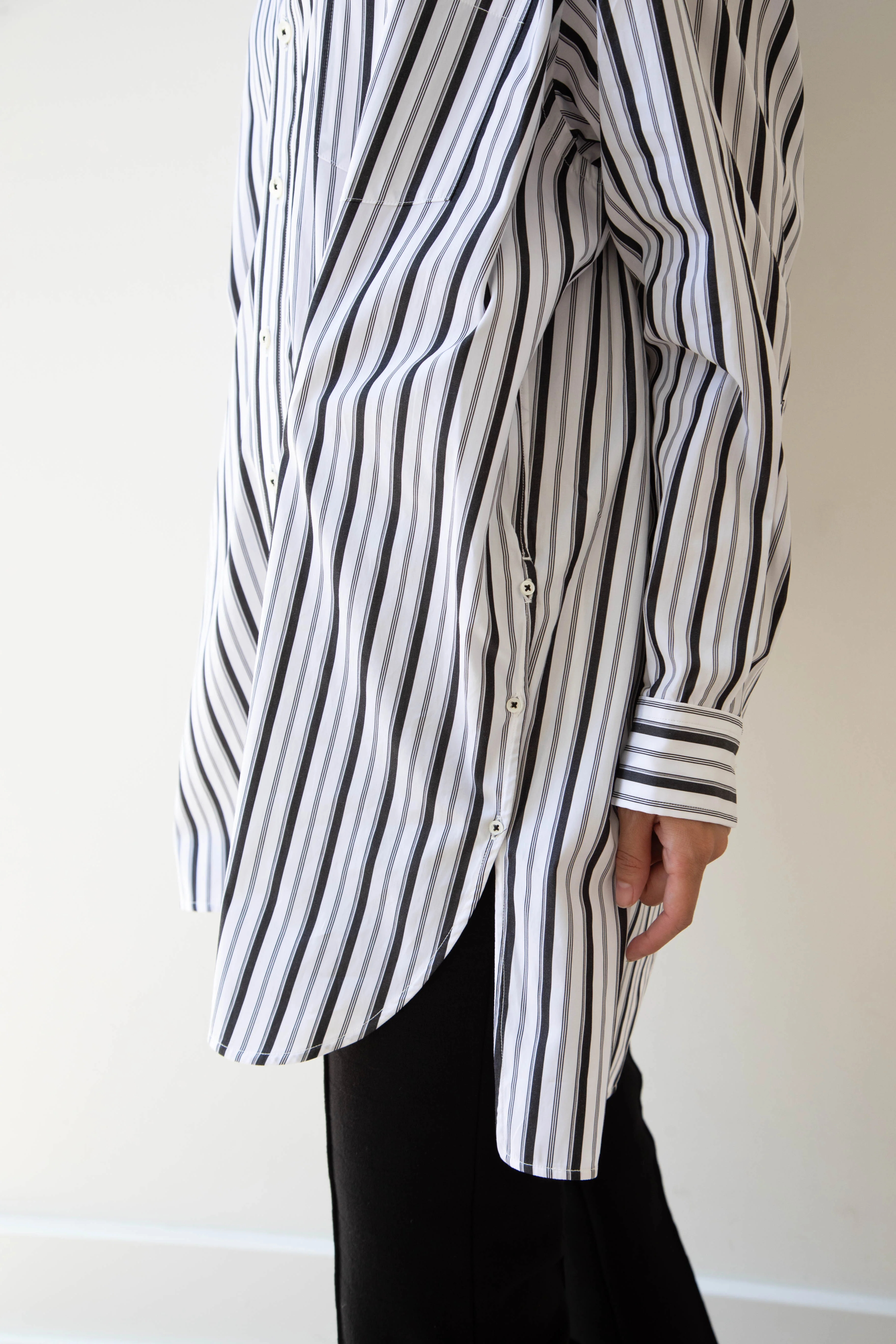 Ticca | Square Tunic Slit Shirt in Black Stripes - Image 28