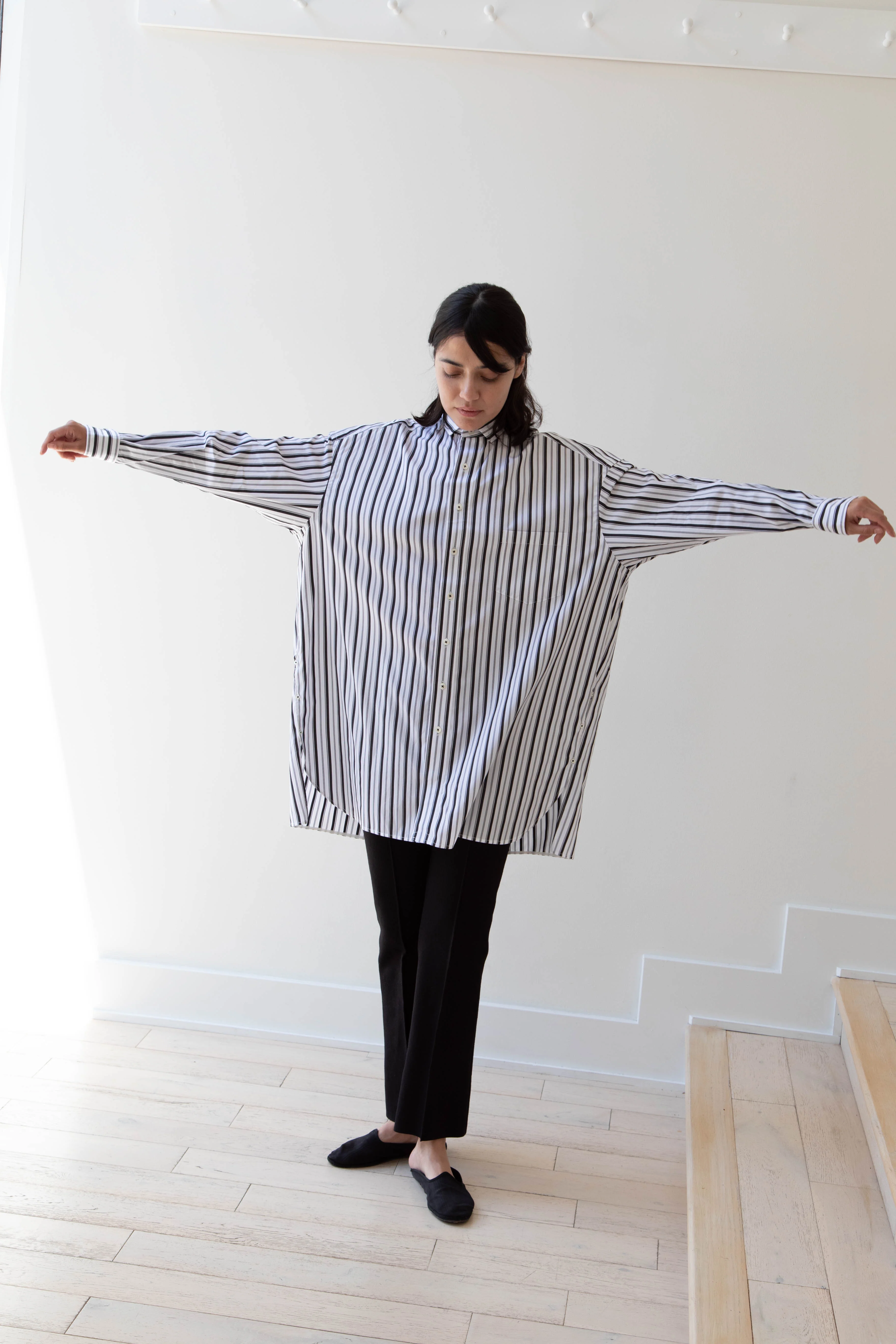 Ticca | Square Tunic Slit Shirt in Black Stripes - Image 31