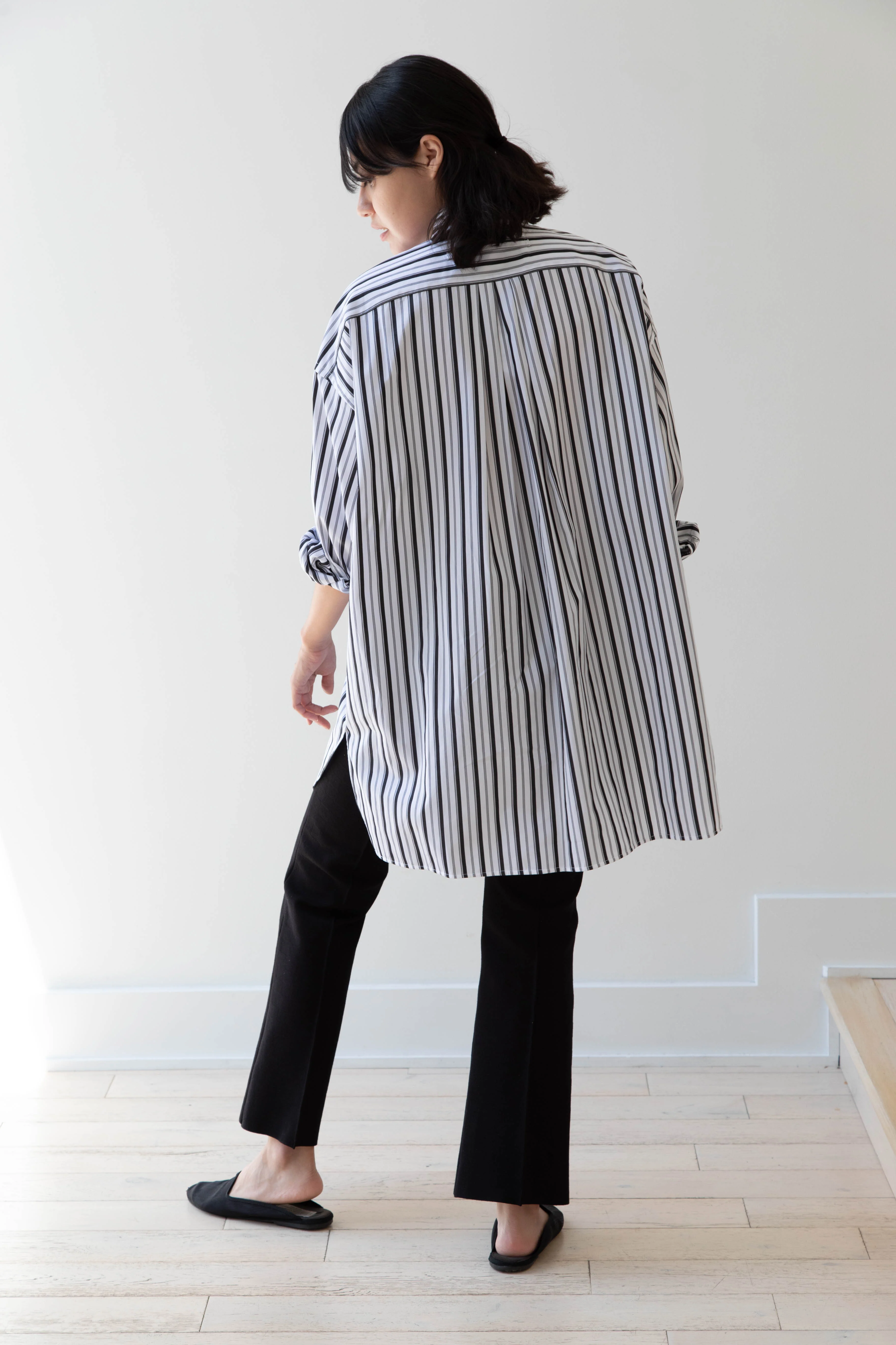 Ticca | Square Tunic Slit Shirt in Black Stripes - Image 36