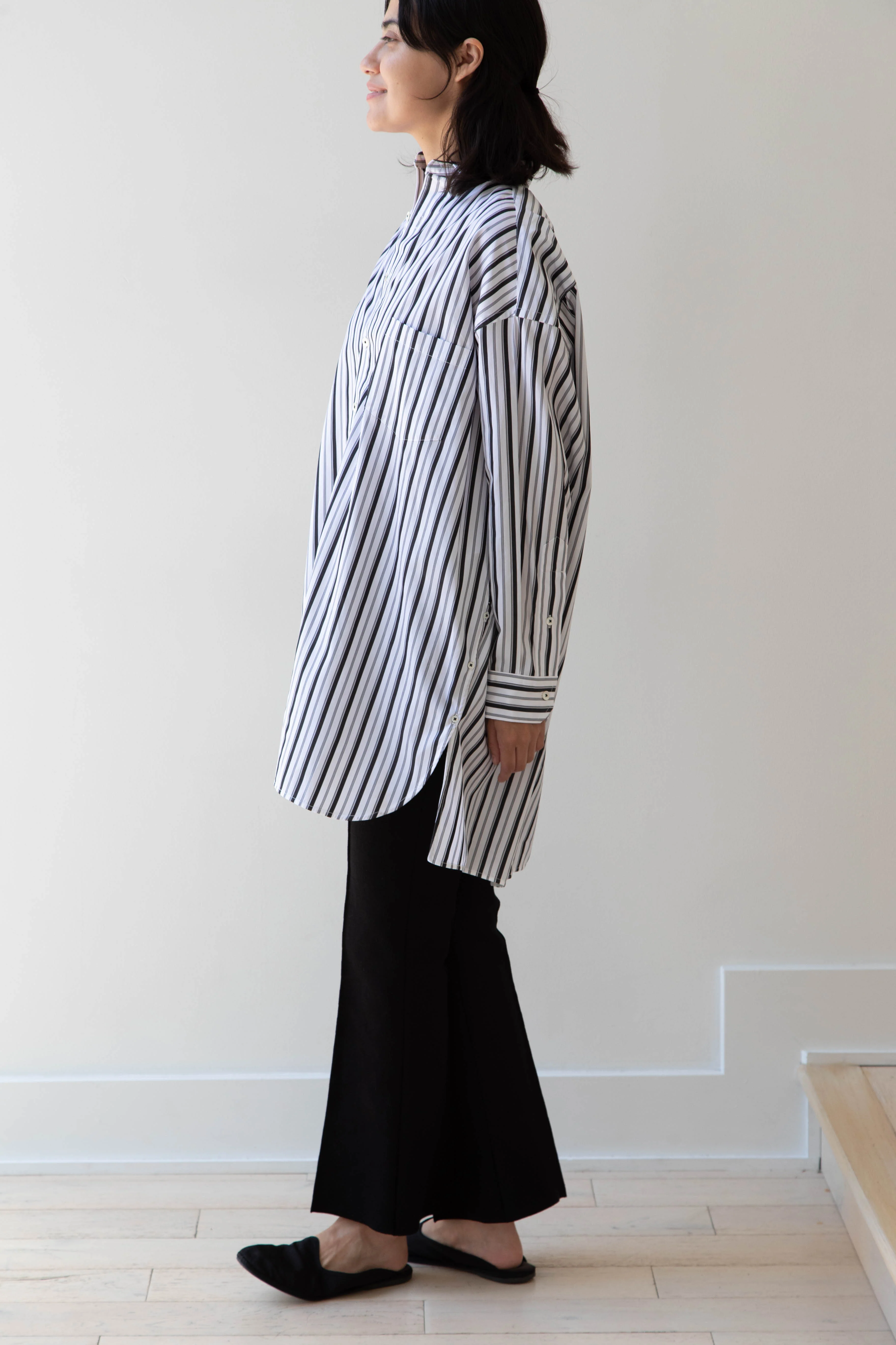 Ticca | Square Tunic Slit Shirt in Black Stripes - Image 7
