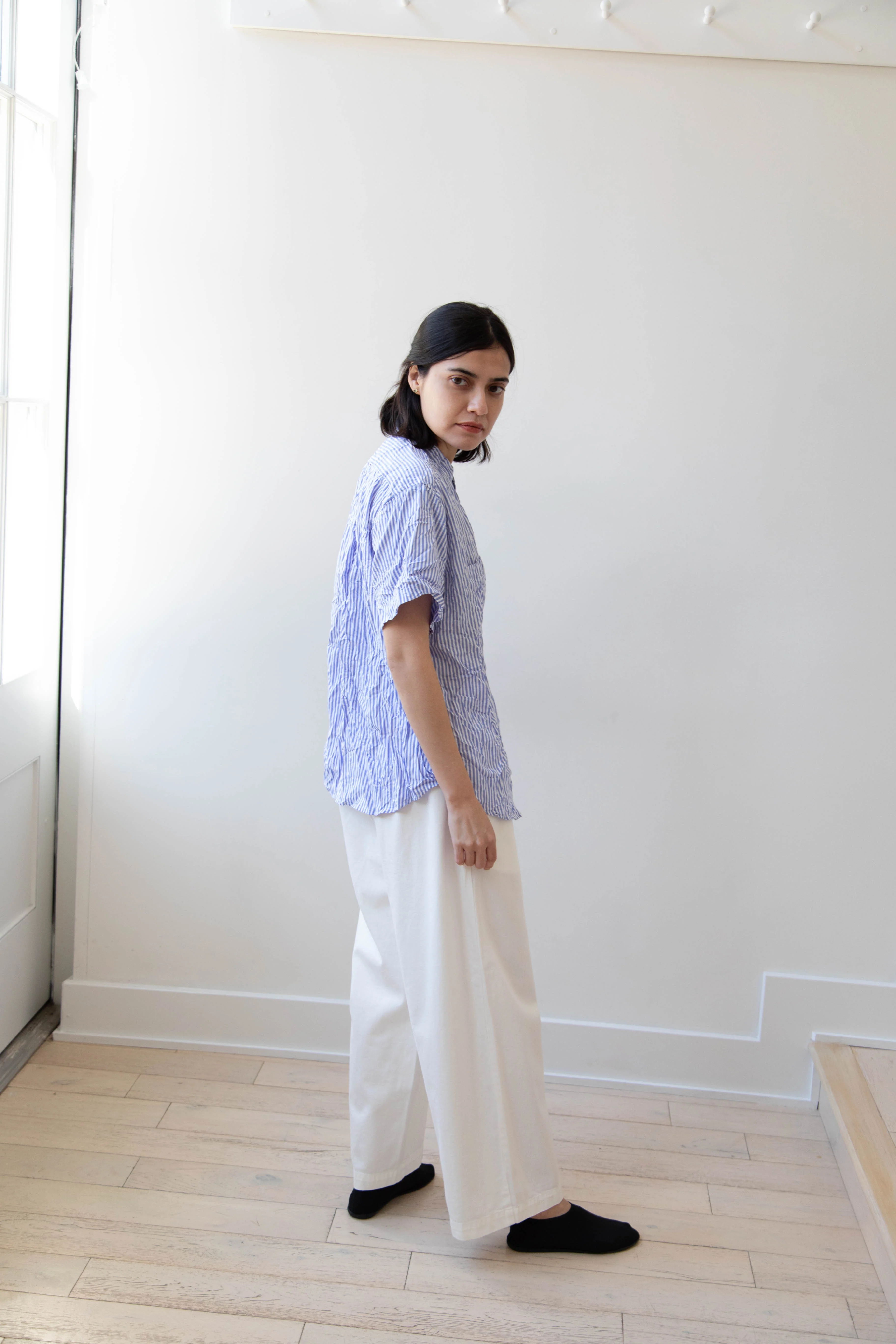 Vas-y Lentement | Short Sleeve Button Up in Blue Stripes - Image 20
