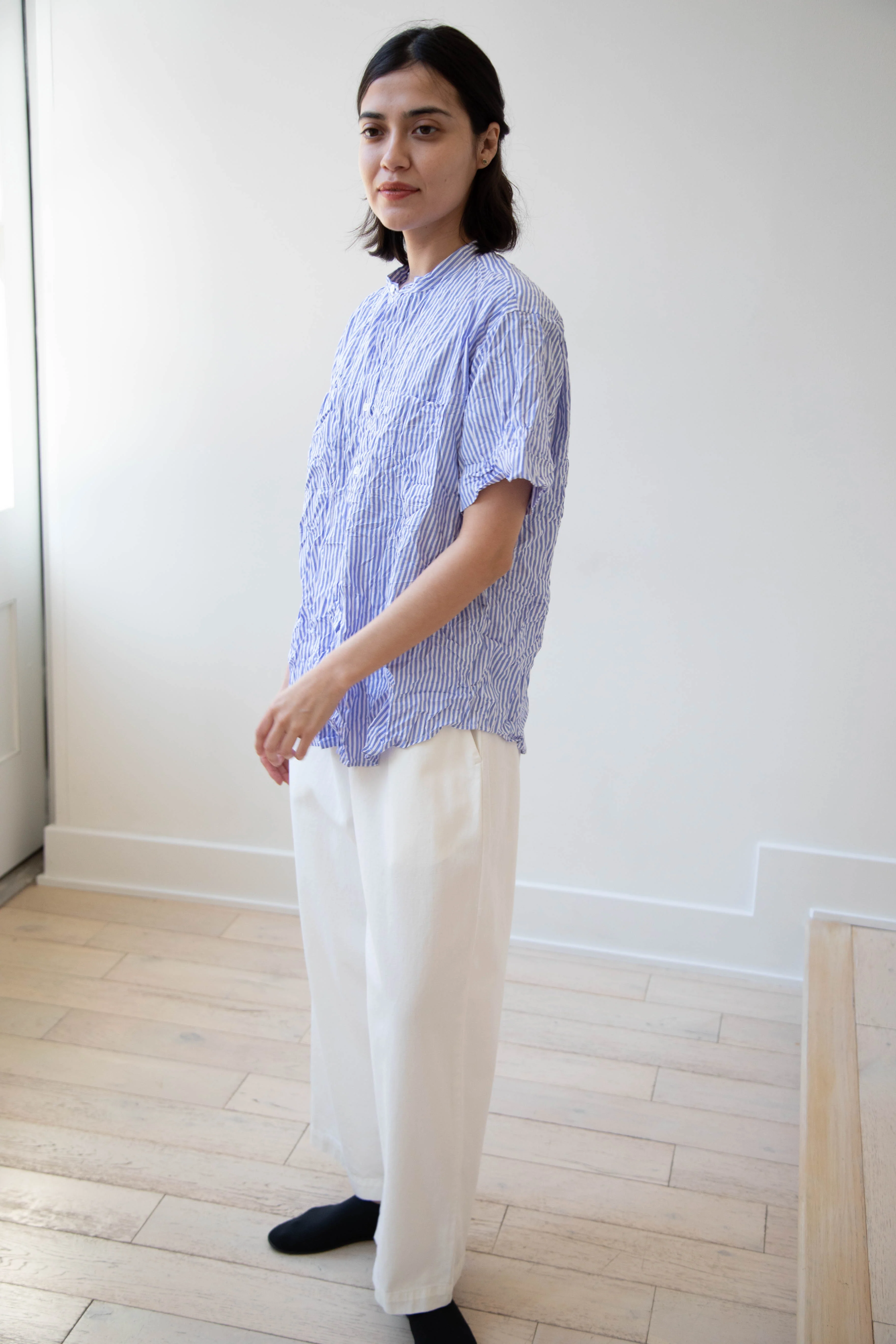Vas-y Lentement | Short Sleeve Button Up in Blue Stripes - Image 8